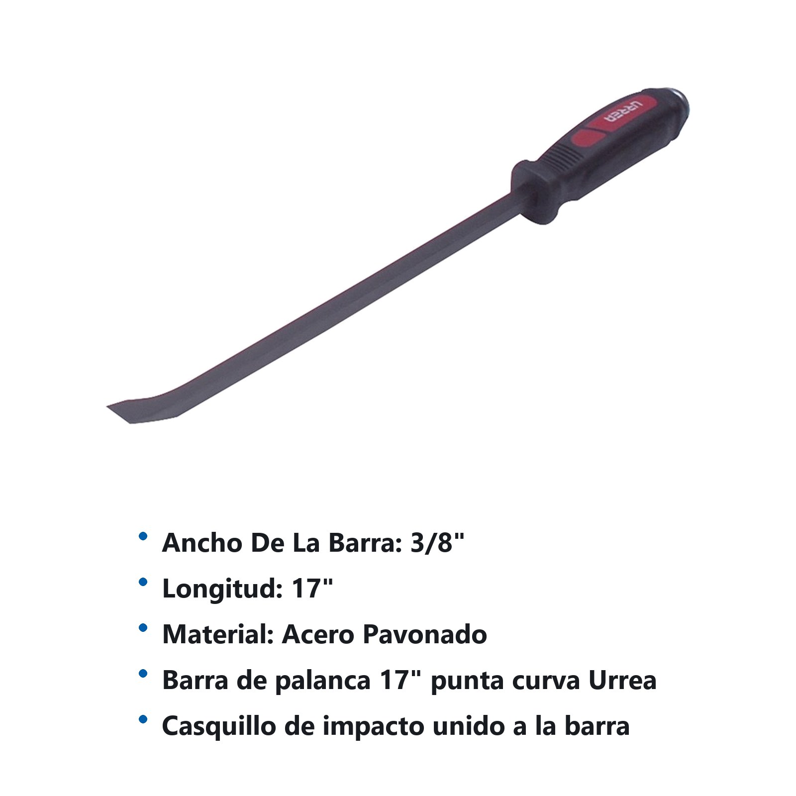 Barra de palanca punta curva con mango bimaterial y casquillo de impacto 17", 3/8" Urrea - Imagen 2