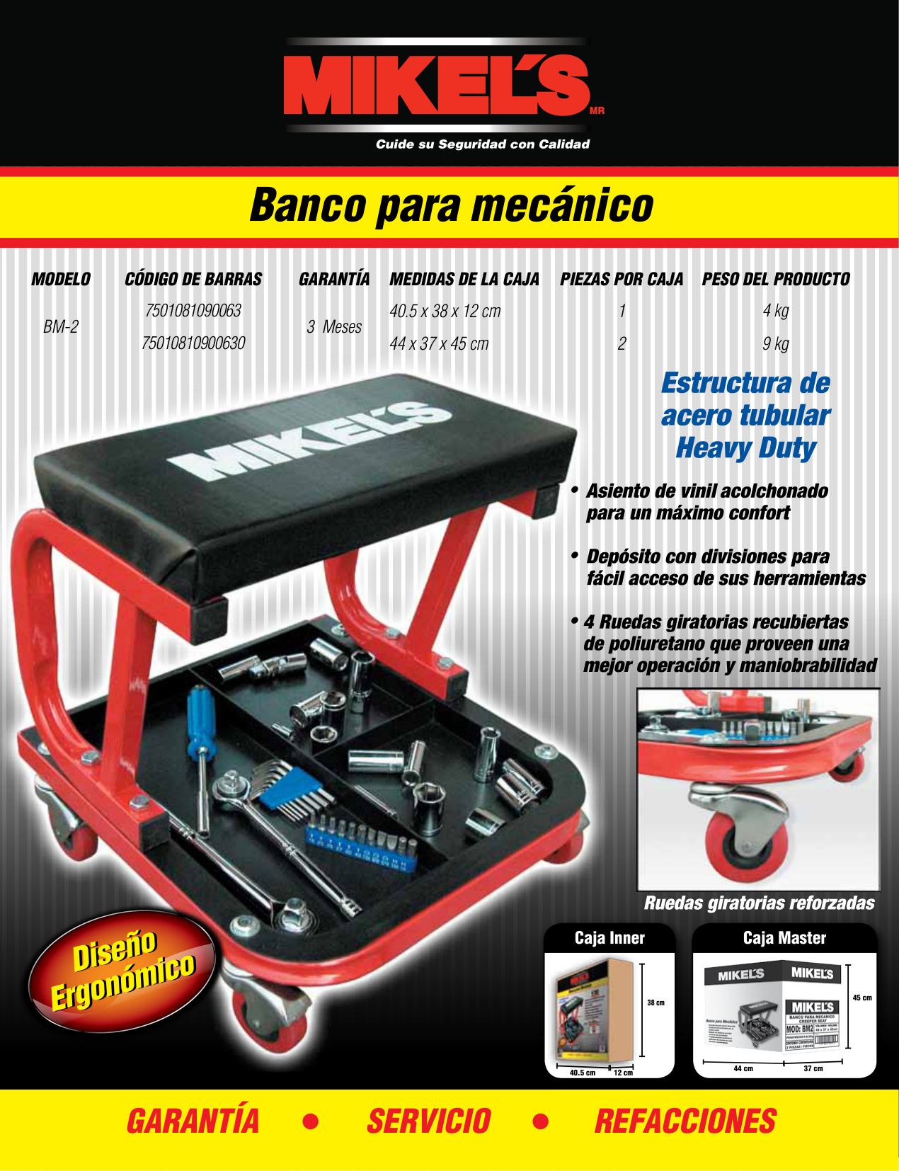 MIKELS BM-2 Banco con depósito para herramientas 4 ruedas (130 kgs) - Imagen 4