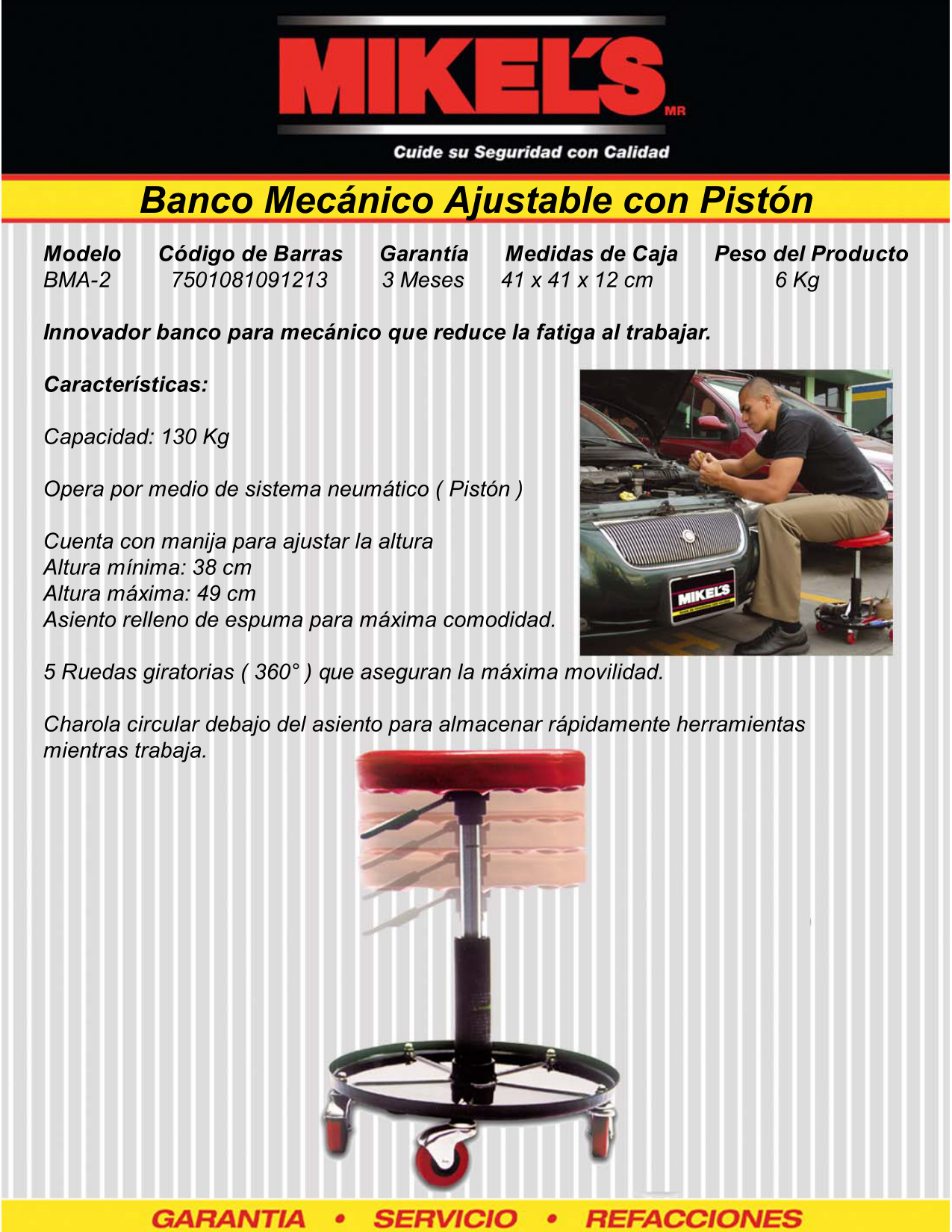 MIKELS BMA-2 Banco con pistón y depósito ajustable (130 kgs) - Imagen 4