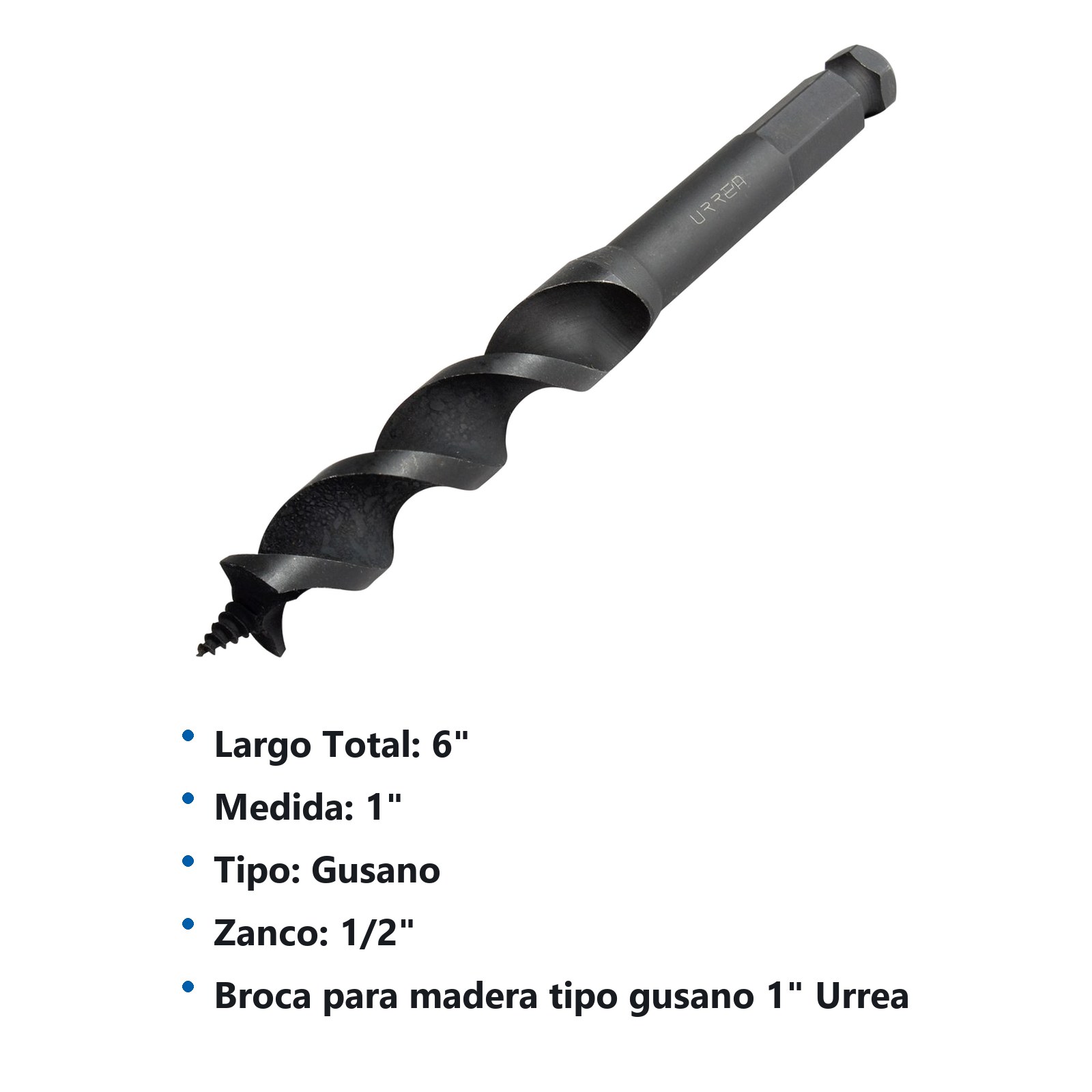 Broca para madera de acero al carbono tipo gusano 1" zanco de 1/2" Urrea - Imagen 3