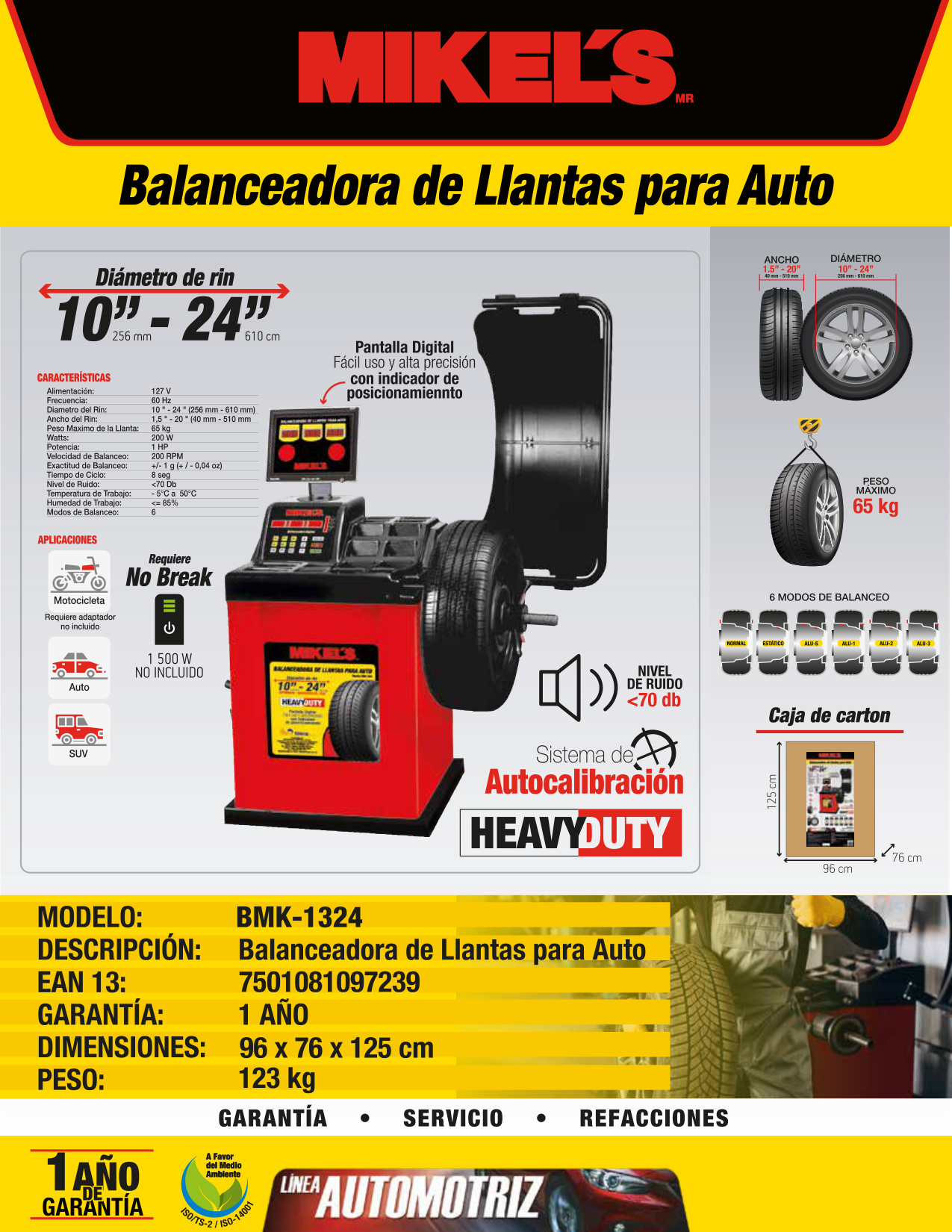 MIKELS BMK-1324 Balanceadora de llantas alto volumen (rin 10” a 24”) - Imagen 2
