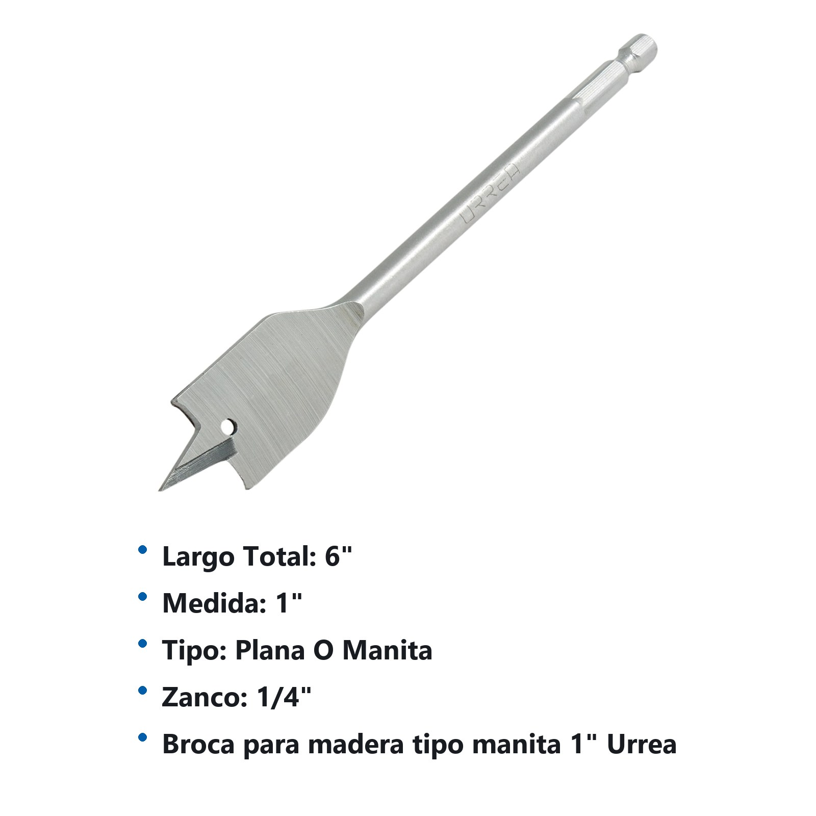 Broca para madera de acero al carbono tipo manita 1" zanco de 1/4" Urrea - Imagen 3