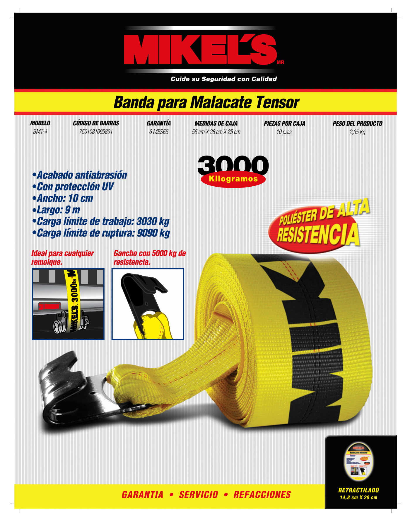 MIKELS BMT-4 Banda para malacate tensor (4”, 3 ton, 9 mts) - Imagen 4