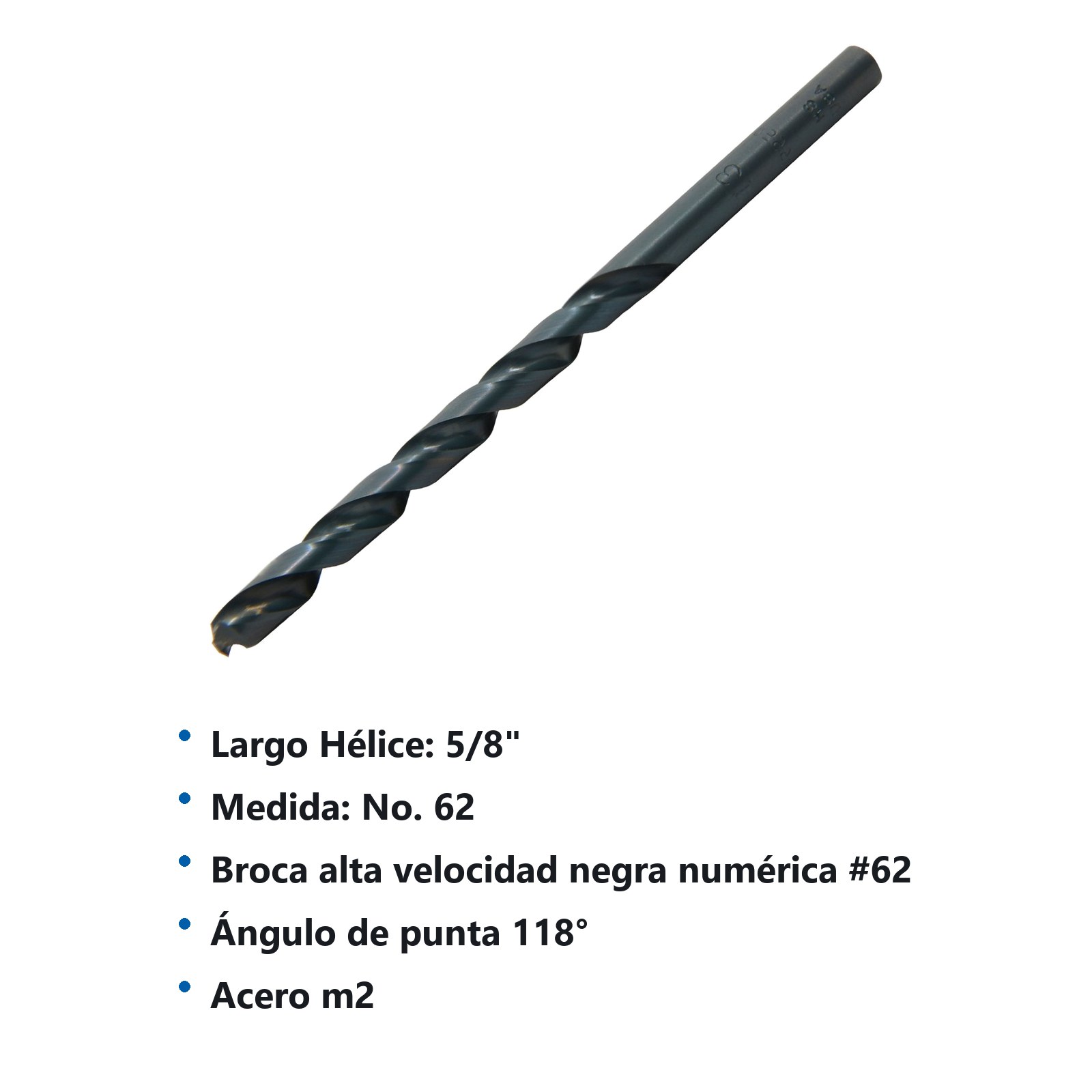 Broca negra de acero de alta velocidad numérica #62  zanco recto Urrea - Imagen 3