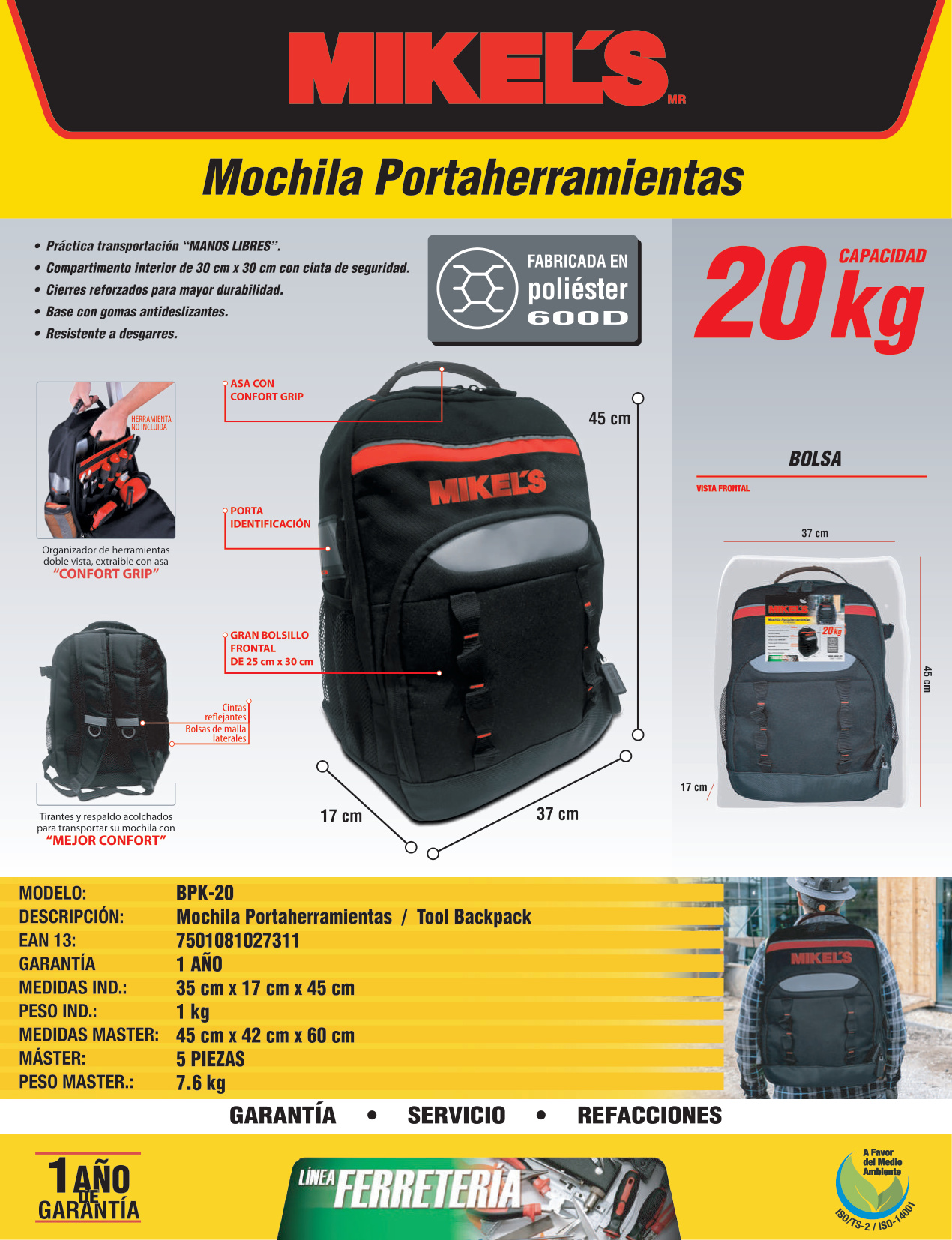MIKELS BPK-20 Mochila portaherramientas - Imagen 2