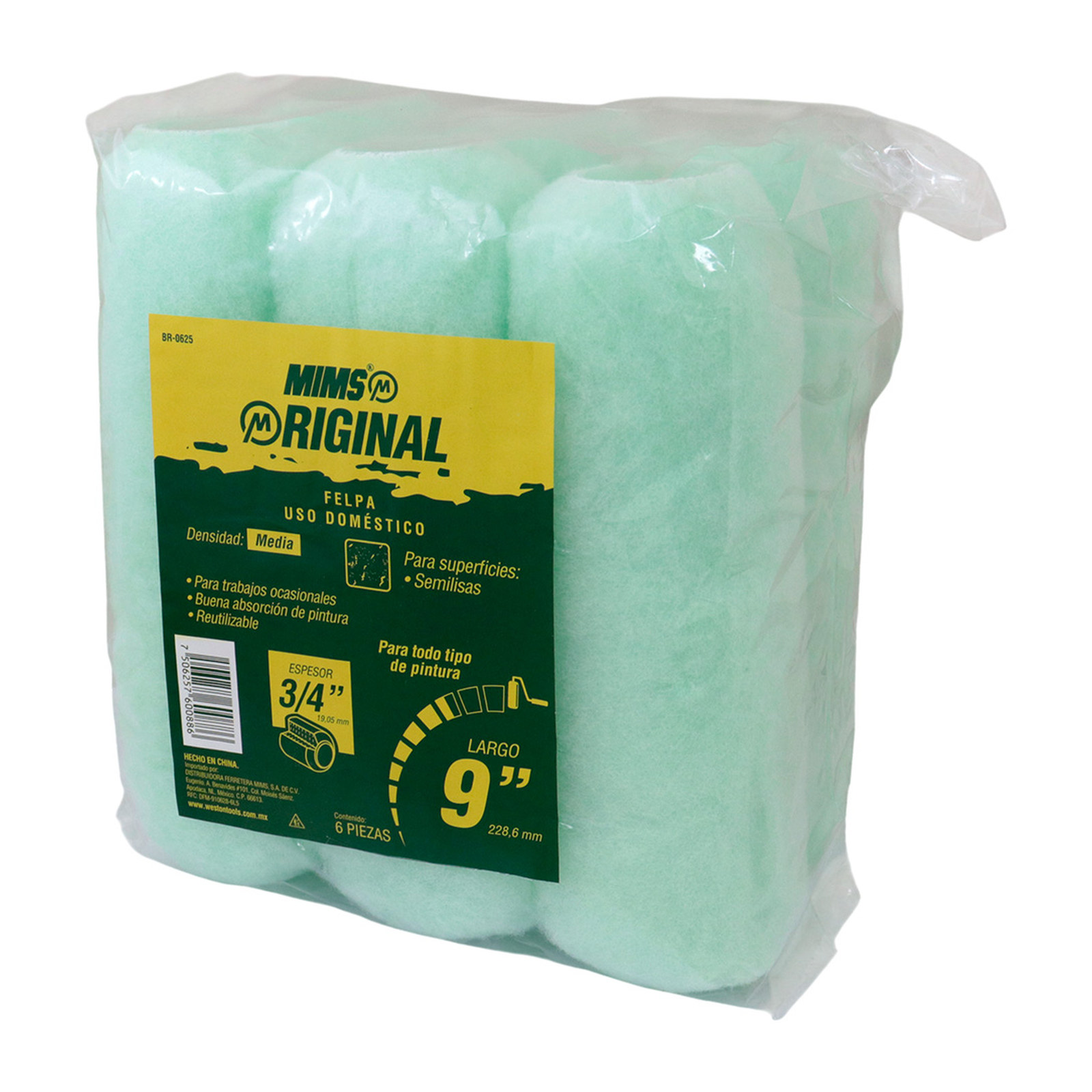 FELPA ORIGINAL USO DOMESTICO 9" X 3/4" (Precio x Bolsa C/6Pzas) - Imagen 2