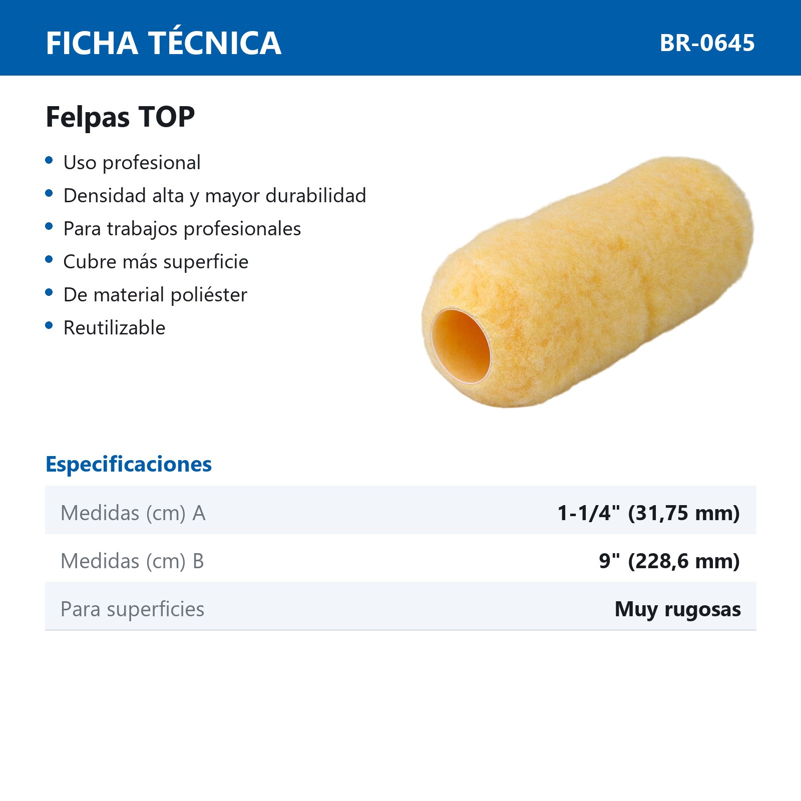 FELPA TOP USO PROFESIONAL 9" X 1-1/4" (Precio x Pza) - Imagen 4