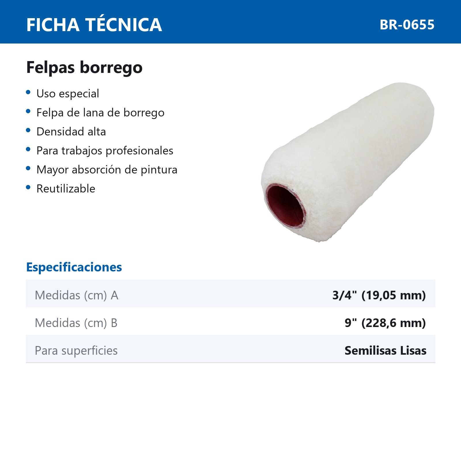 FELPA BORREGO USO ESPECIAL 9" X 3/4" (Precio x Pza) - Imagen 4