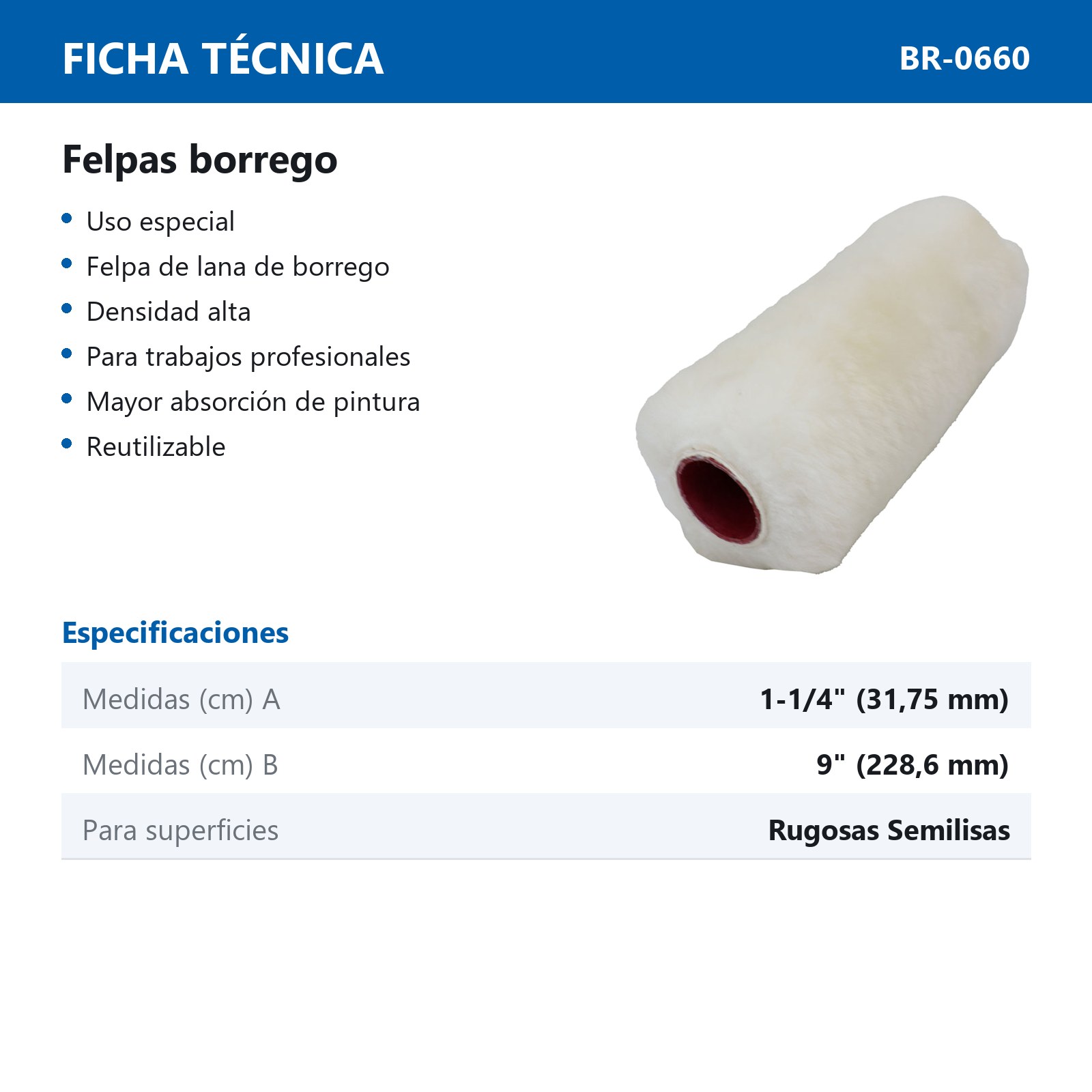 FELPA BORREGO USO ESPECIAL 9" X 1-1/4" (Precio x Pza) - Imagen 4