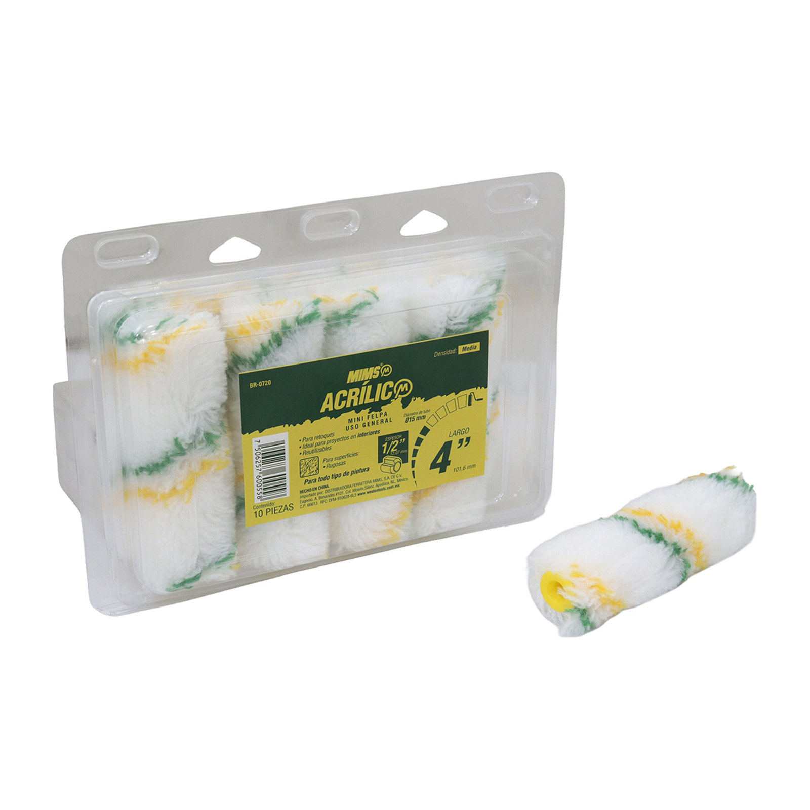 MINI FELPA ACRILICO USO GENERAL 4" (Precio x Blister C/10Pzas)