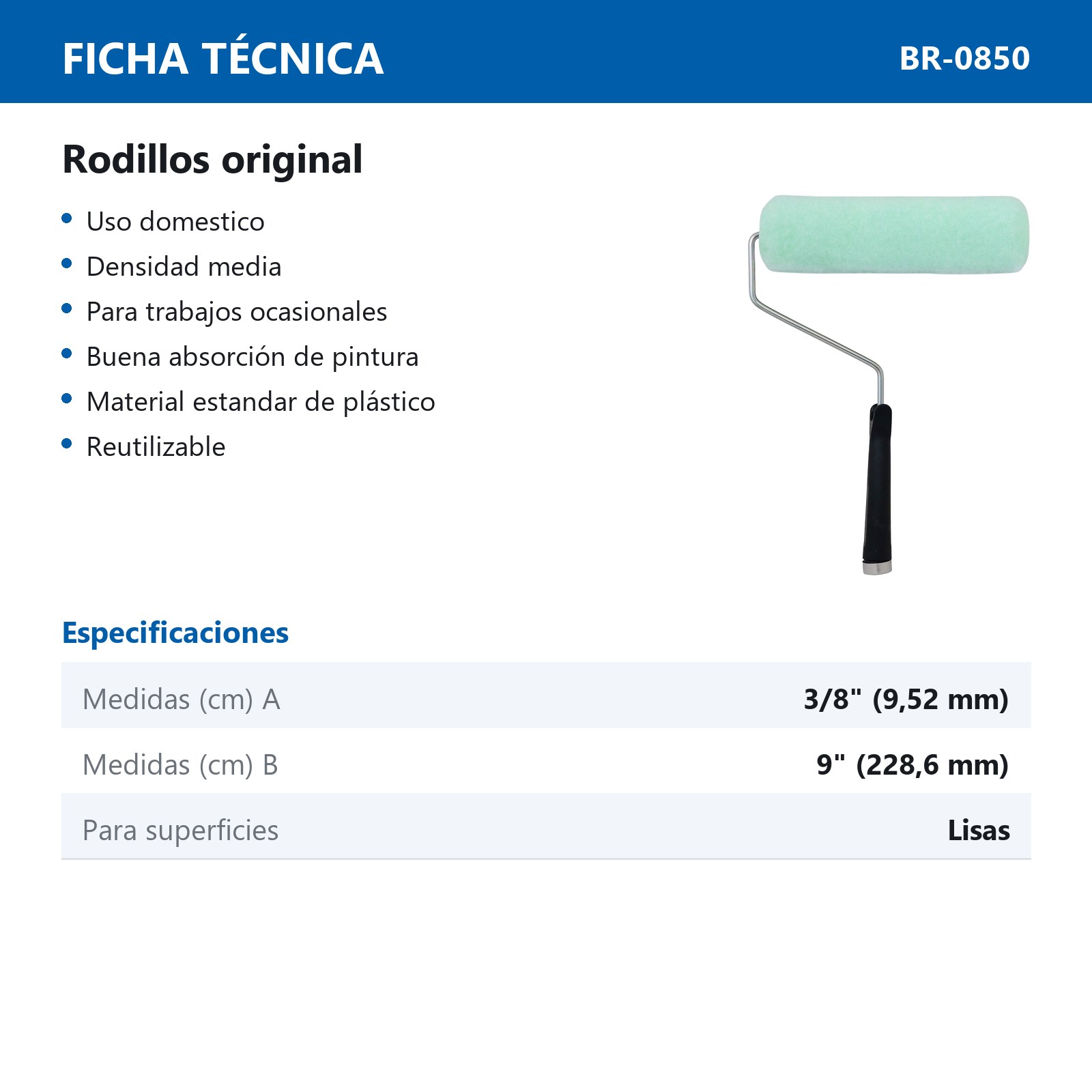 RODILLO ORIGINAL USO DOMESTICO 9" X 3/8" (Precio x Pza) - Imagen 4