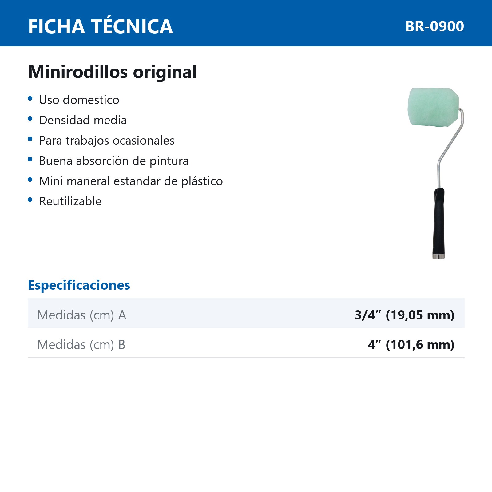 MINI RODILLO ORIGINAL USO DOMESTICO 4" X 3/4" (Precio x Pza) - Imagen 4