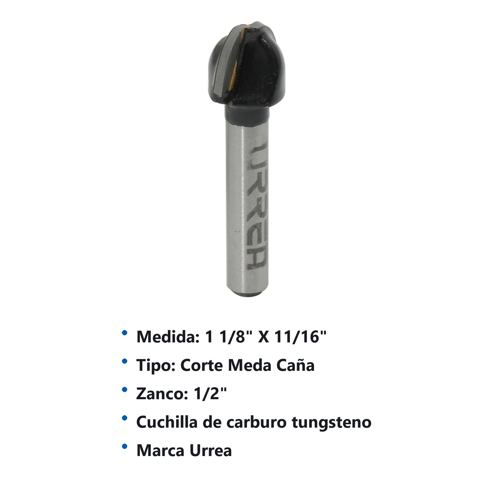 Broca para router de acero de media caña 1-1/8" zanco de 1/2" Urrea - Imagen 2