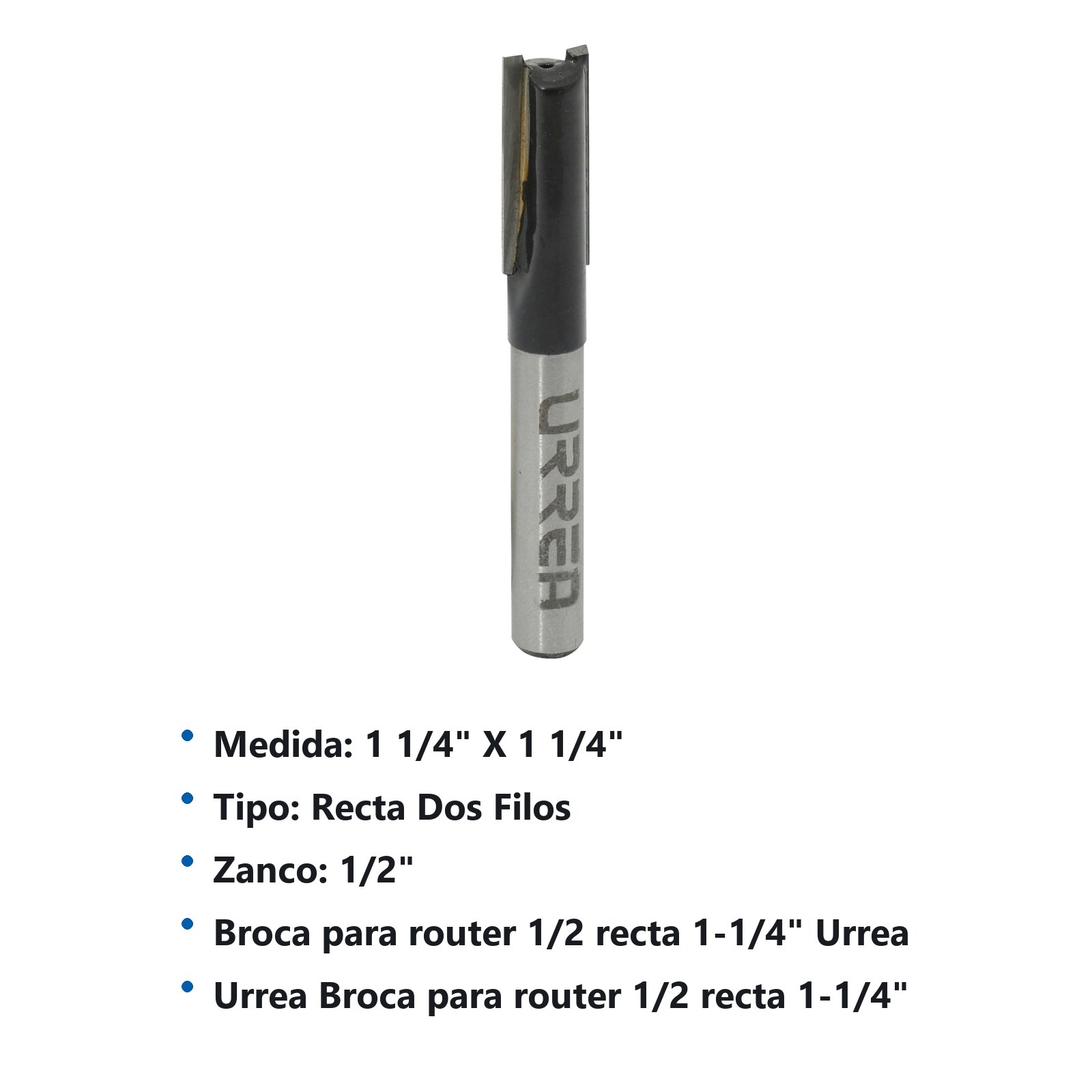 Broca para router de acero recta de 2 filos 1-1/4" zanco de 1/2" Urrea - Imagen 2