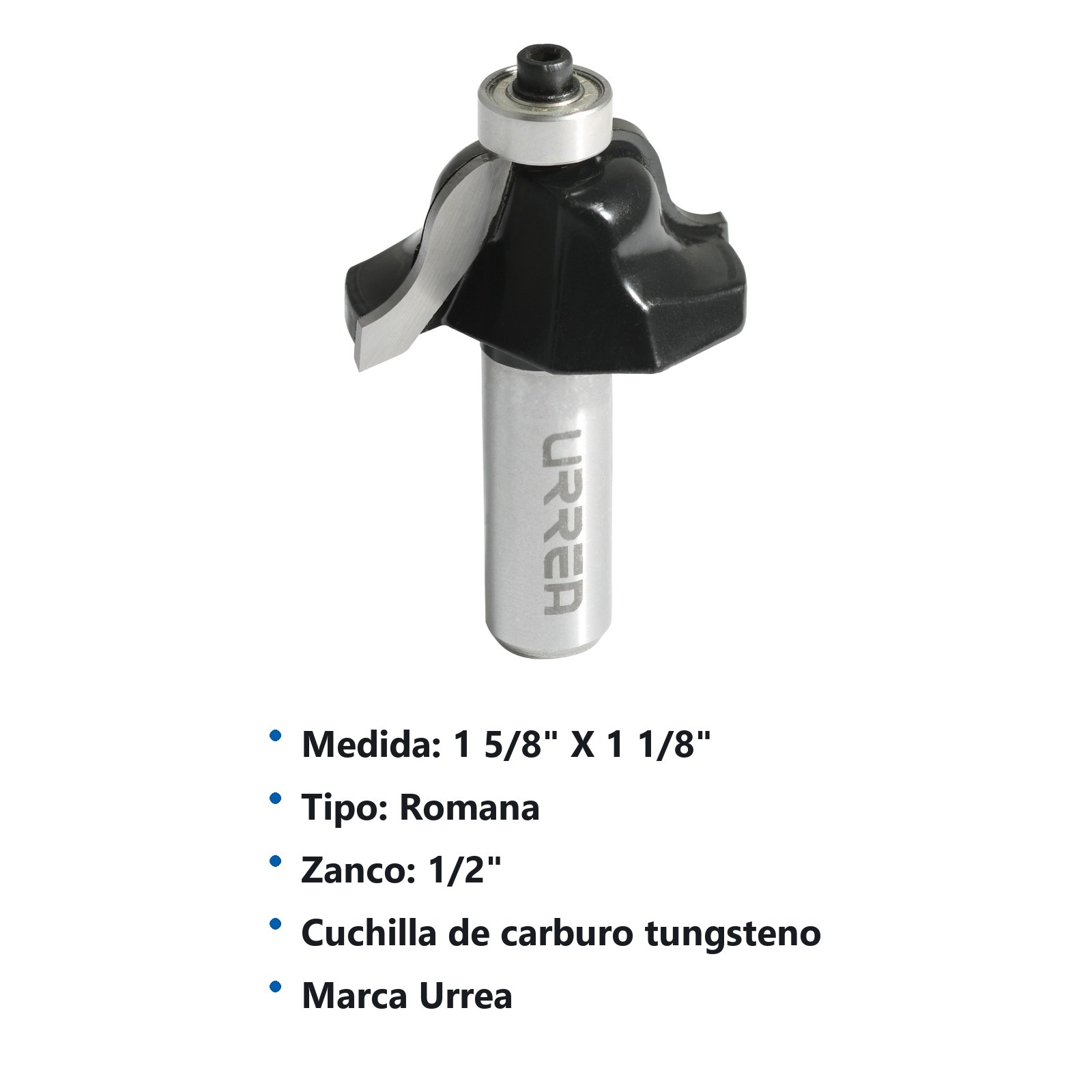 Broca para router de acero romana con balero 1-5/8" zanco de 1/4" Urrea - Imagen 2