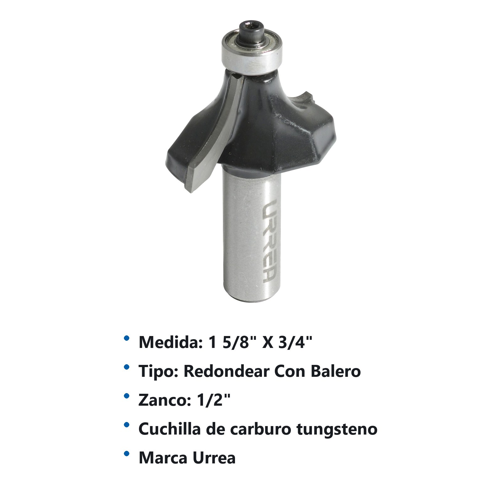 Broca para router de acero redondeadora con balero 1-5/8" zanco de 1/2" Urrea - Imagen 2