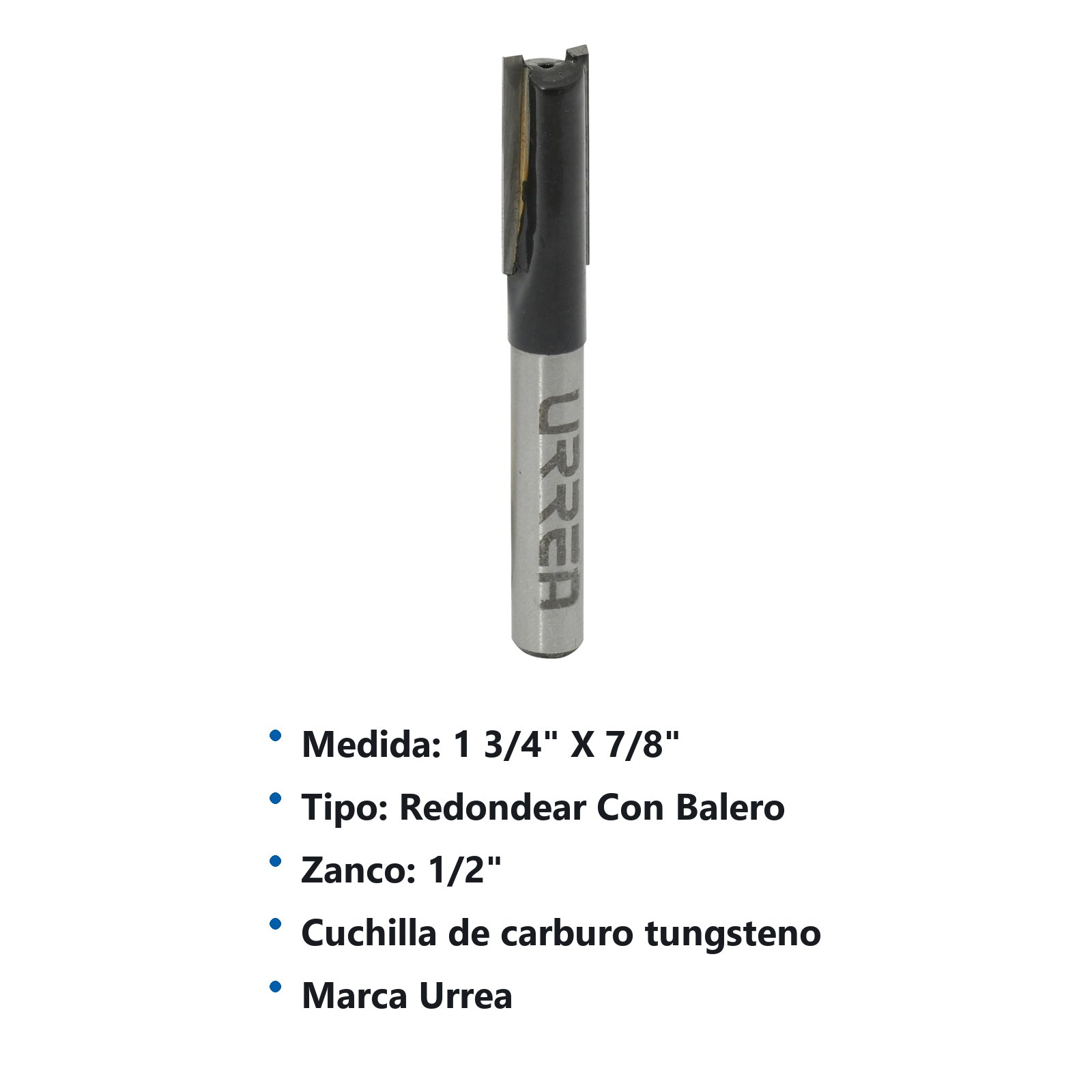 Broca para router de acero redondeadora con balero 1-3/4" zanco de 1/2" Urrea - Imagen 2