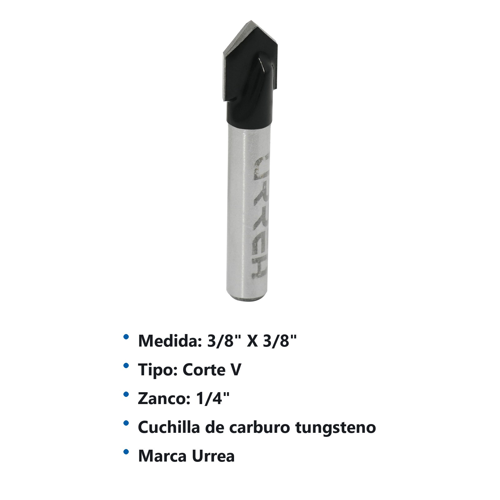 Broca para router de acero corte en "V" 3/8" zanco de 1/4" Urrea - Imagen 2