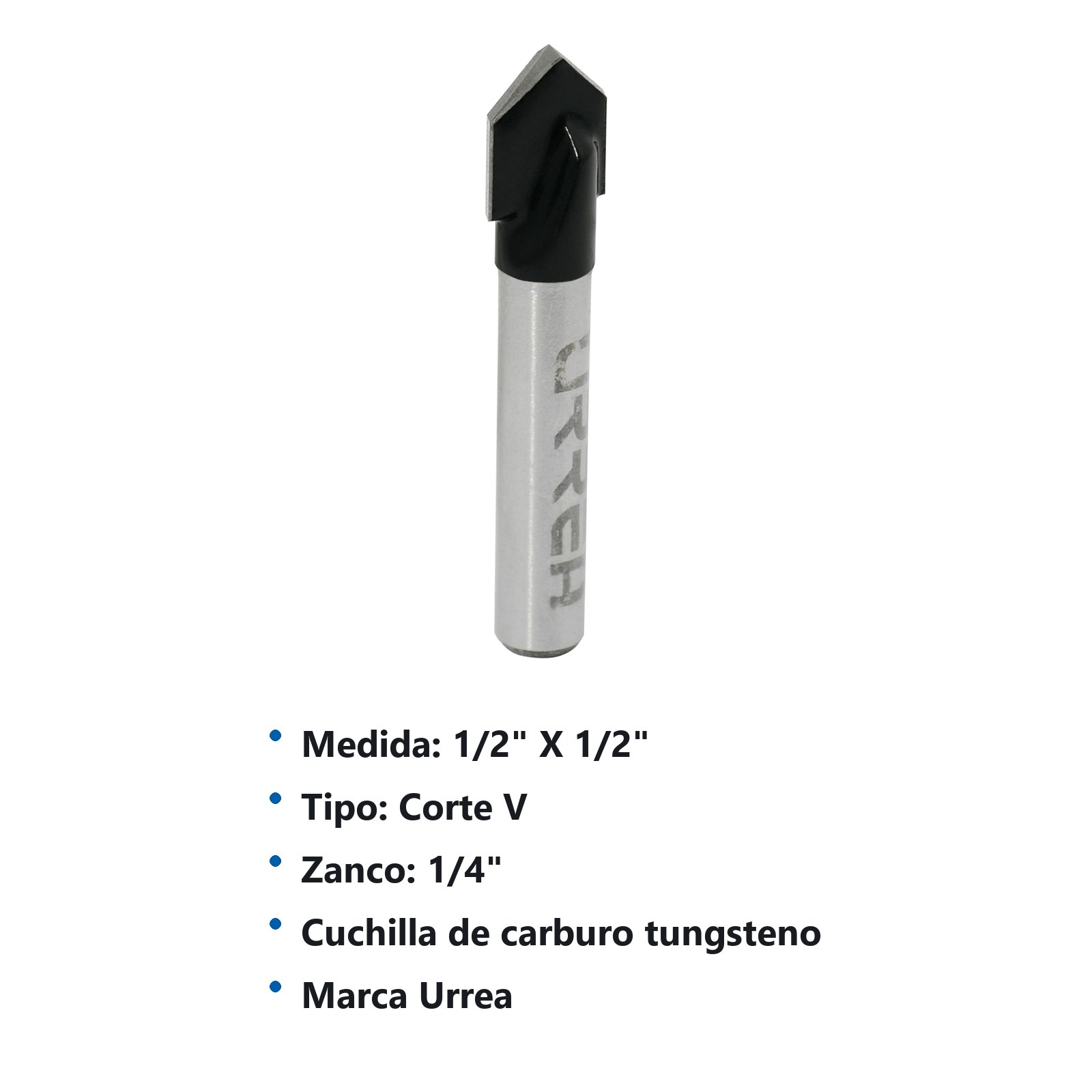 Broca para router de acero corte en "V" 1/2" zanco de 1/4" Urrea - Imagen 2