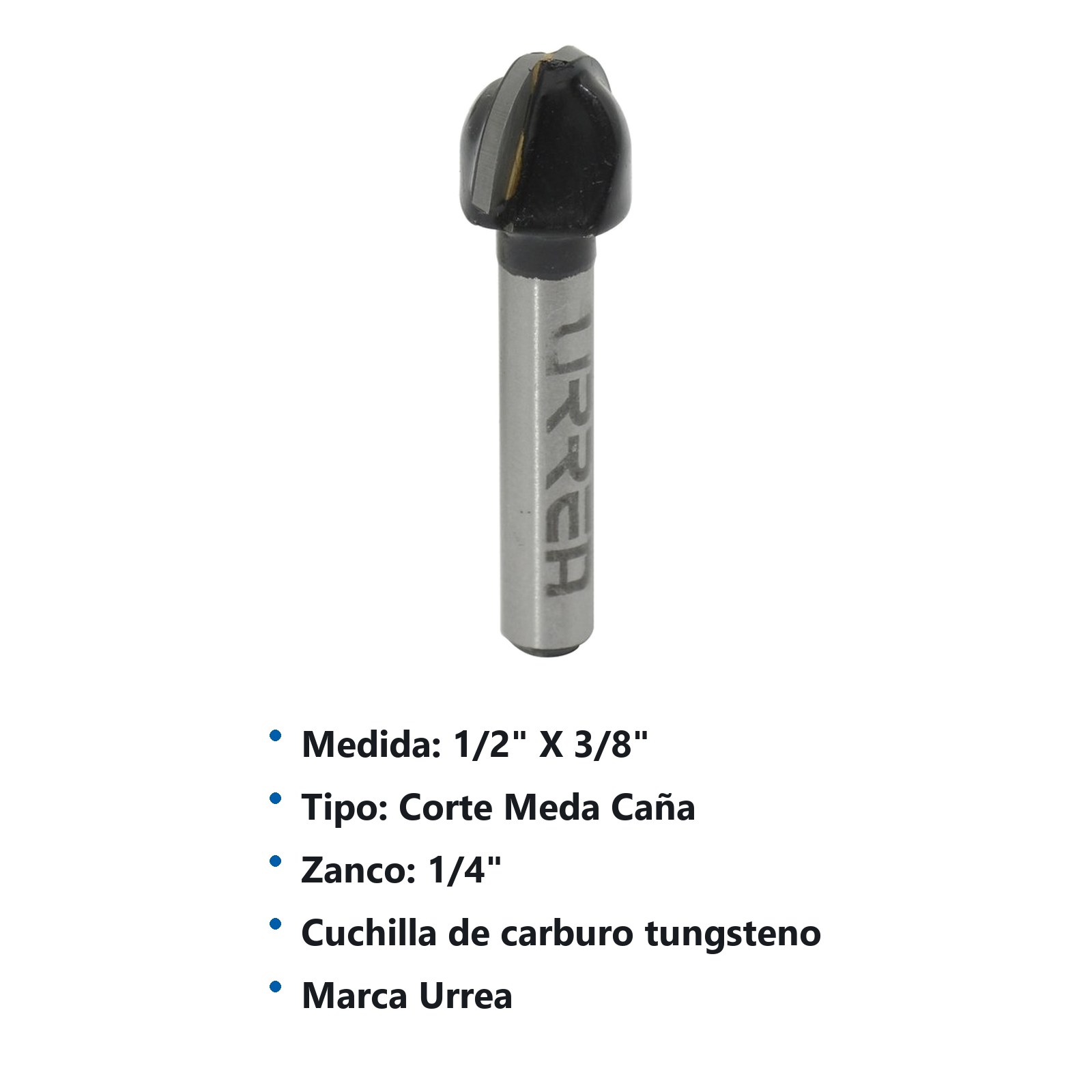 Broca para router de acero de media caña 1/2"  zanco de 1/4" Urrea - Imagen 2