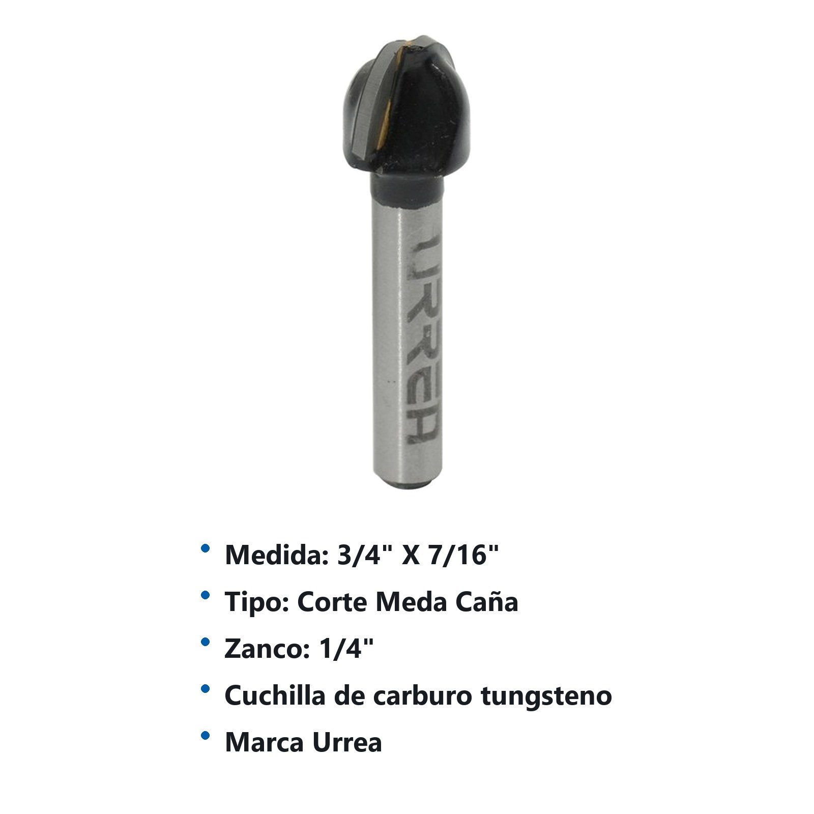 Broca para router de acero de media caña 3/4" zanco de 1/4" Urrea - Imagen 2