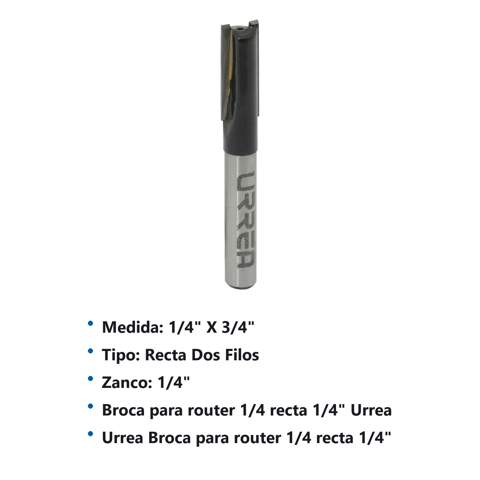 Broca para router de acero recta de 2 filos 1/4" zanco de 1/4" Urrea - Imagen 2