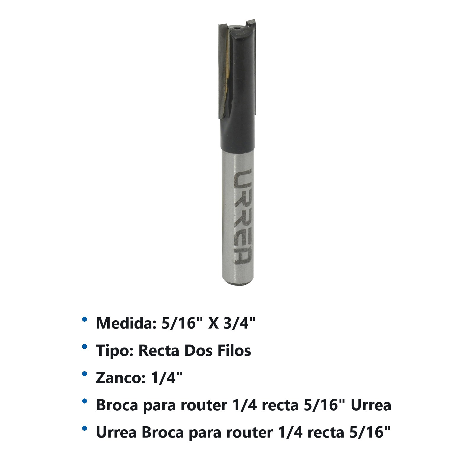Broca para router de acero recta de 2 filos 5/16" zanco de 1/4" Urrea - Imagen 2
