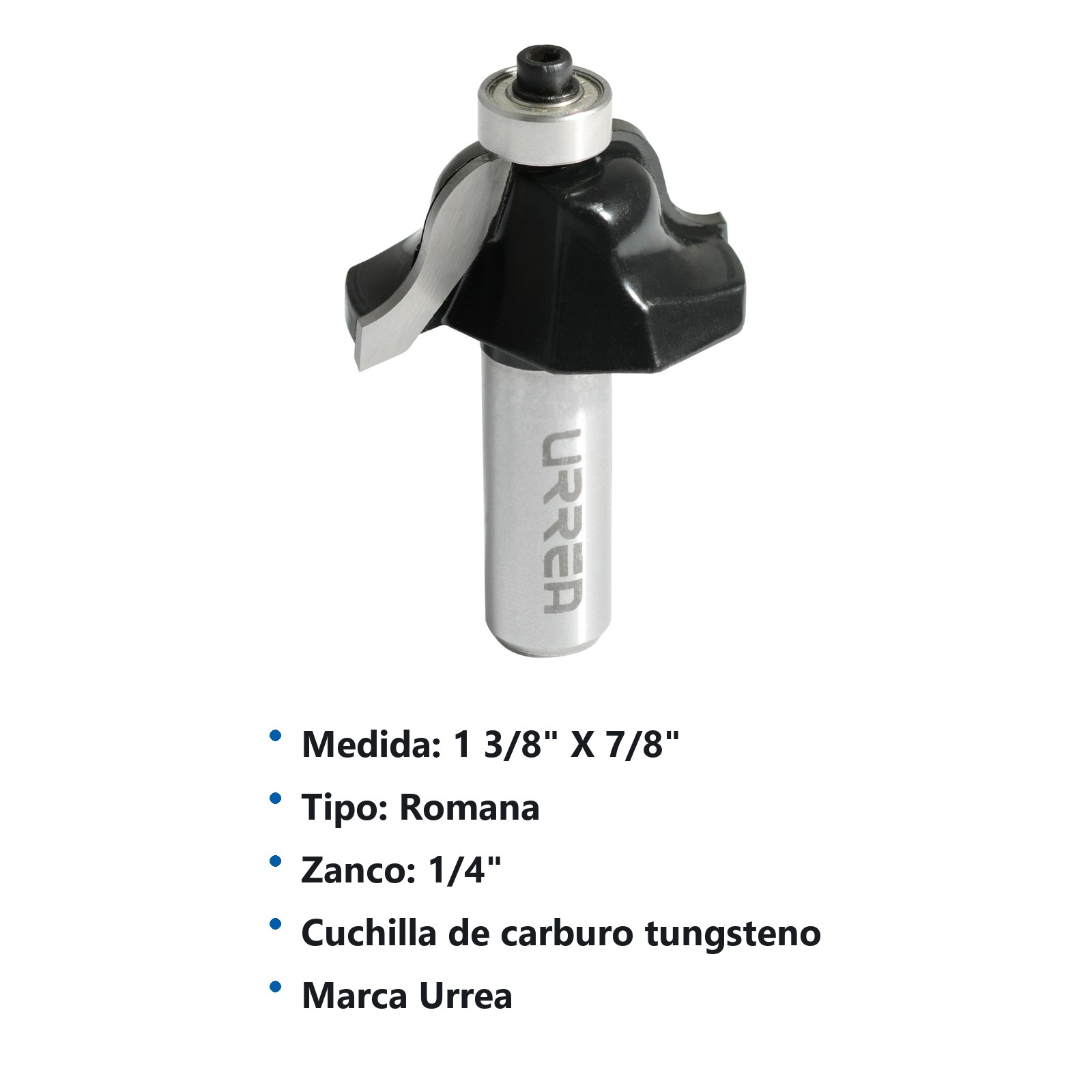 Broca para router de acero romana con balero 1-3/8" zanco de 1/4" Urrea - Imagen 2