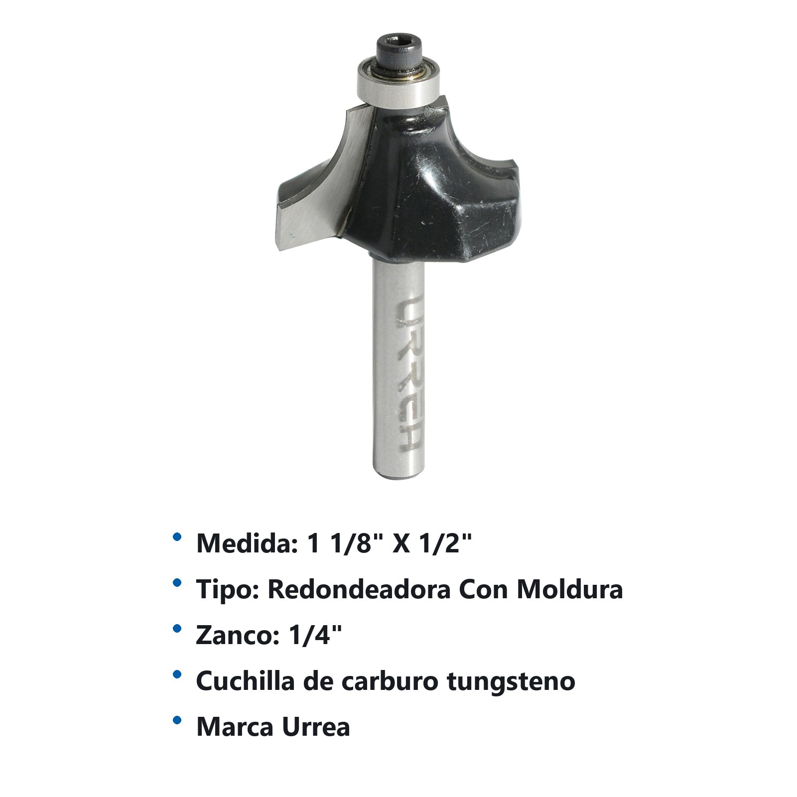 Broca para router de acero redondeadora con balero para moldura 1-1/8" zanco de 1/4" Urrea - Imagen 2