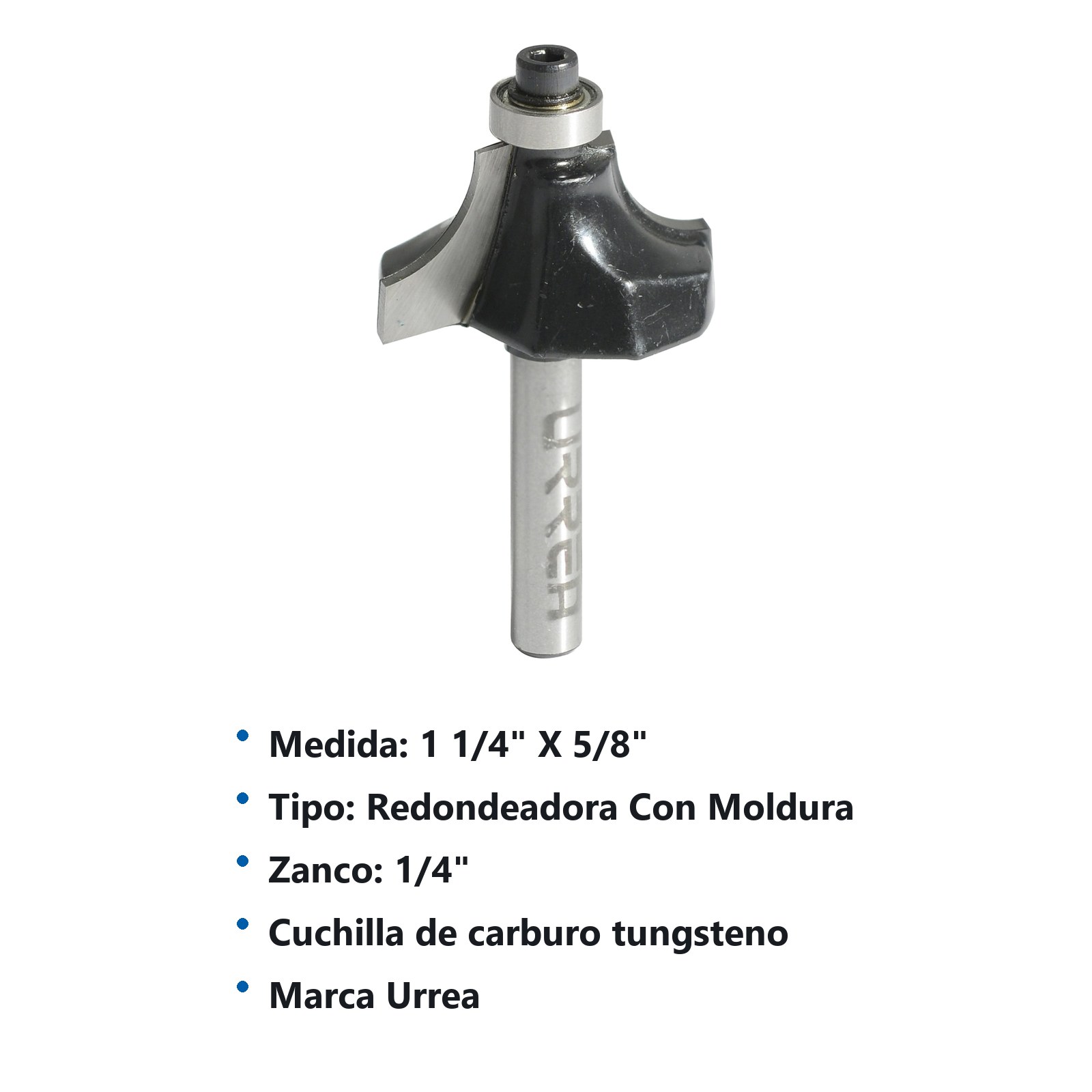 Broca para router de acero redondeadora con balero para moldura 1-1/4" zanco de 1/4" Urrea - Imagen 2