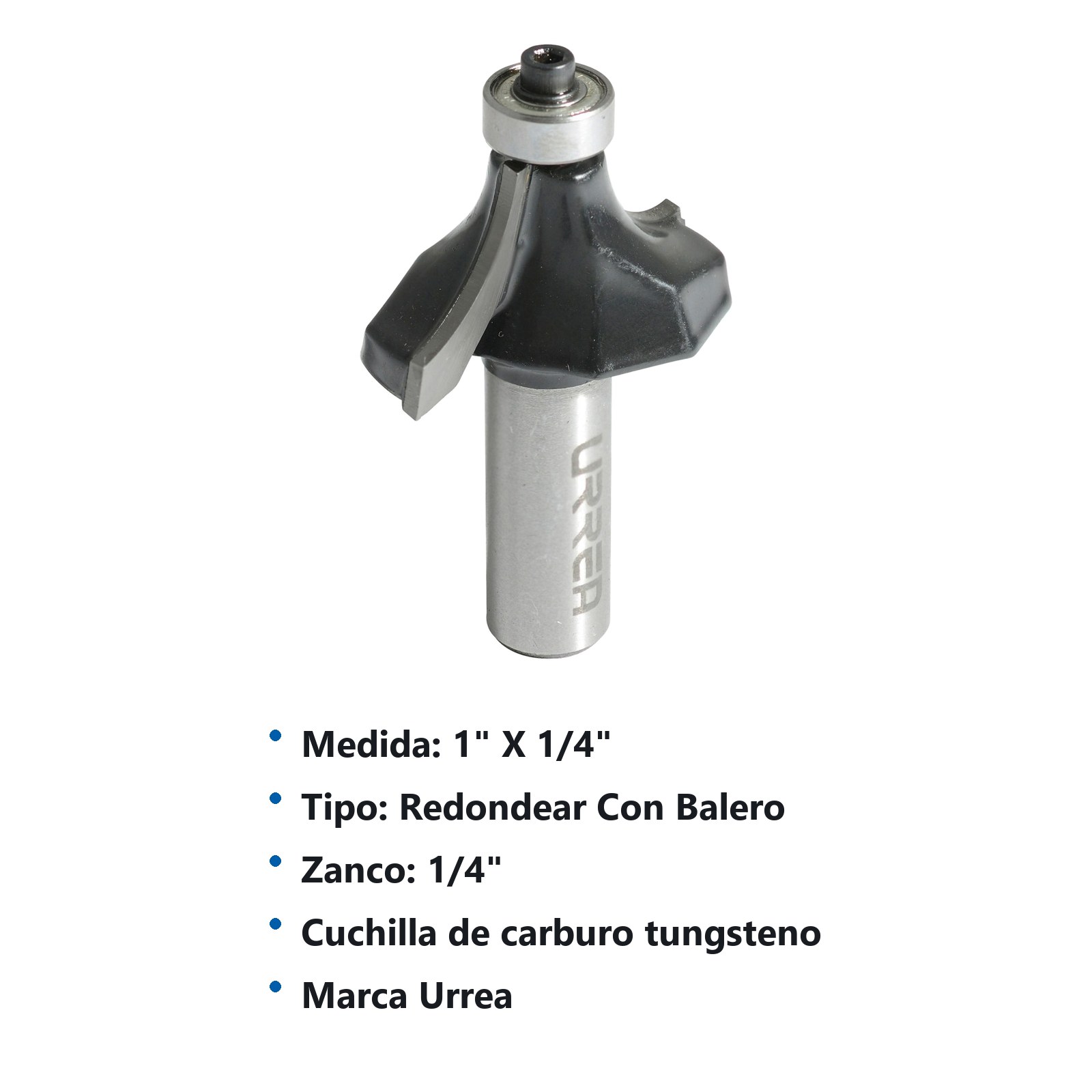 Broca para router de acero redondeadora con balero 1"  zanco de 1/4" Urrea - Imagen 2