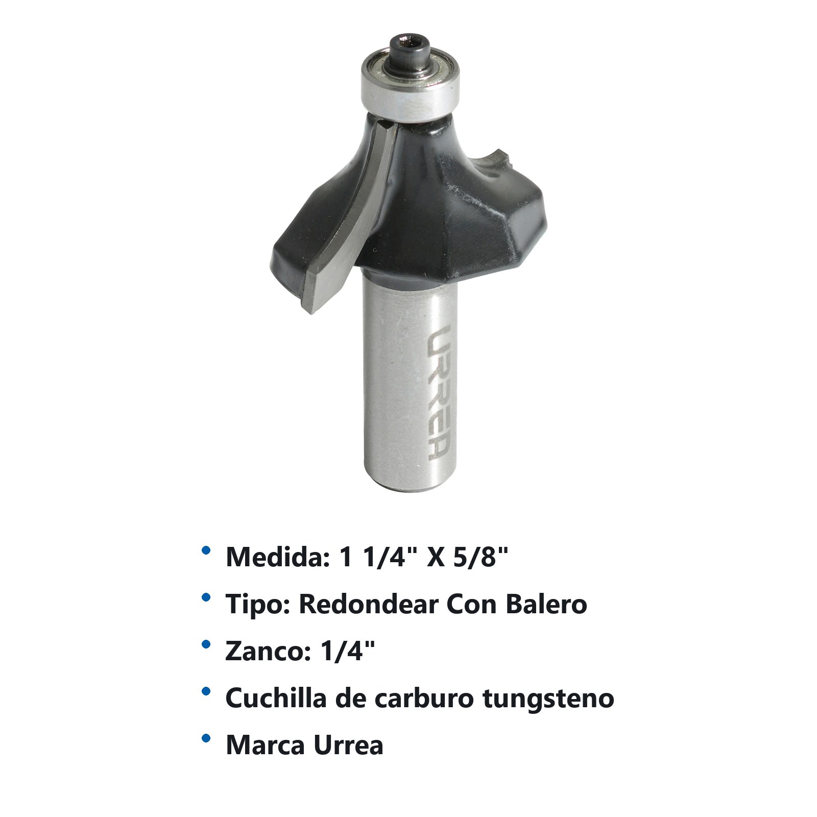 Broca para router de acero redondeadora con balero 1-1/4" zanco de 1/4" Urrea - Imagen 2