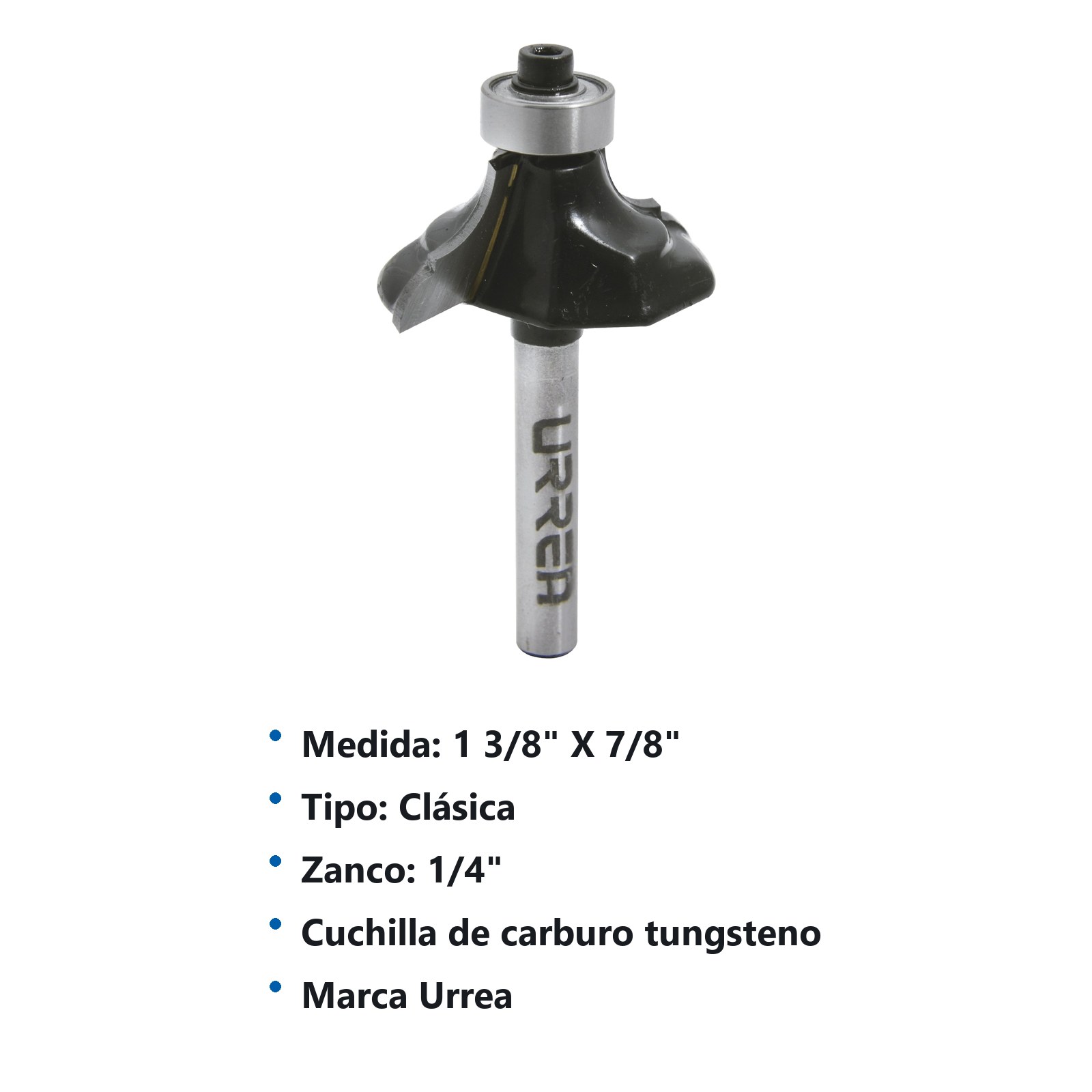 Broca para router de acero clásica con balero 1-3/8" zanco de 1/4" Urrea - Imagen 2