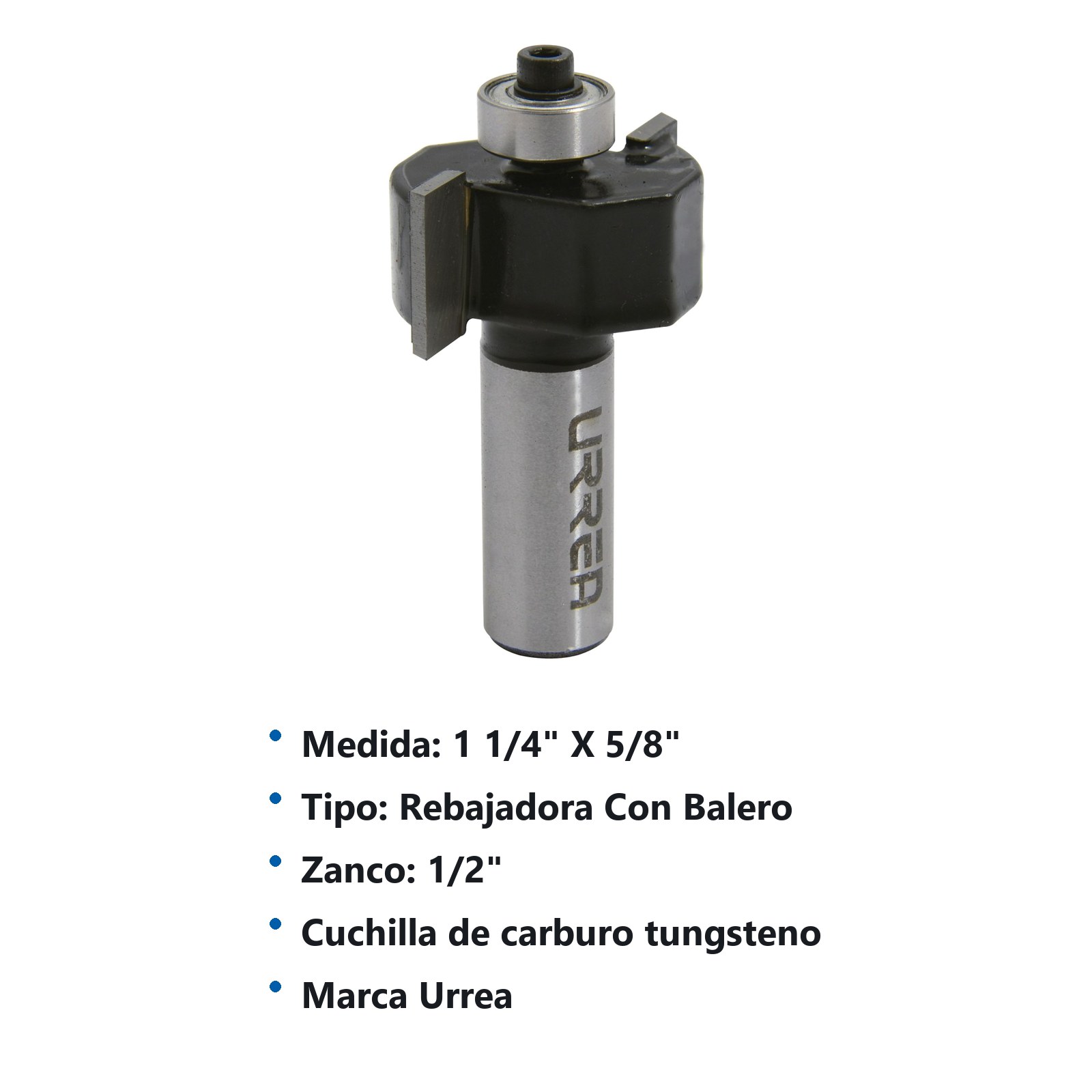 Broca para router de acero rebajadora con balero 1-1/4" zanco de 1/4" Urrea - Imagen 2