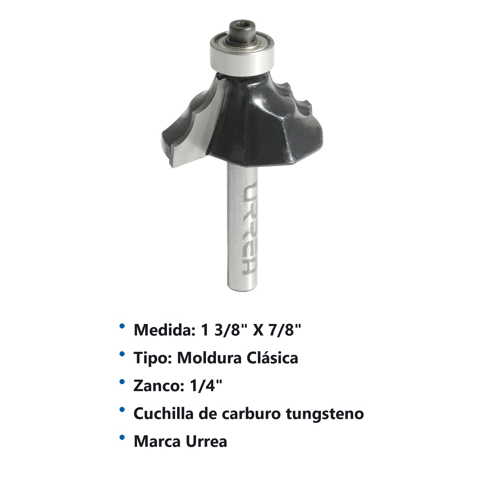 Broca para router de acero moldura clásica con balero 1-3/8" zanco de 1/4" Urrea - Imagen 2