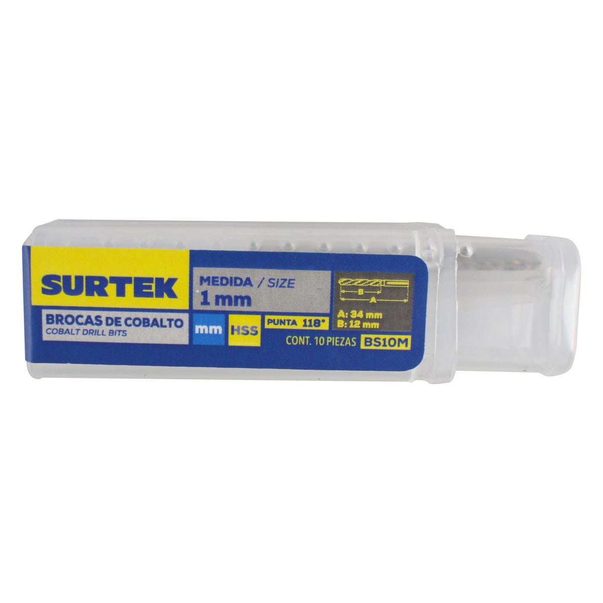 Broca con cobalto de acero de alta velocidad métrica de 1 mm zanco recto Surtek - Imagen 3