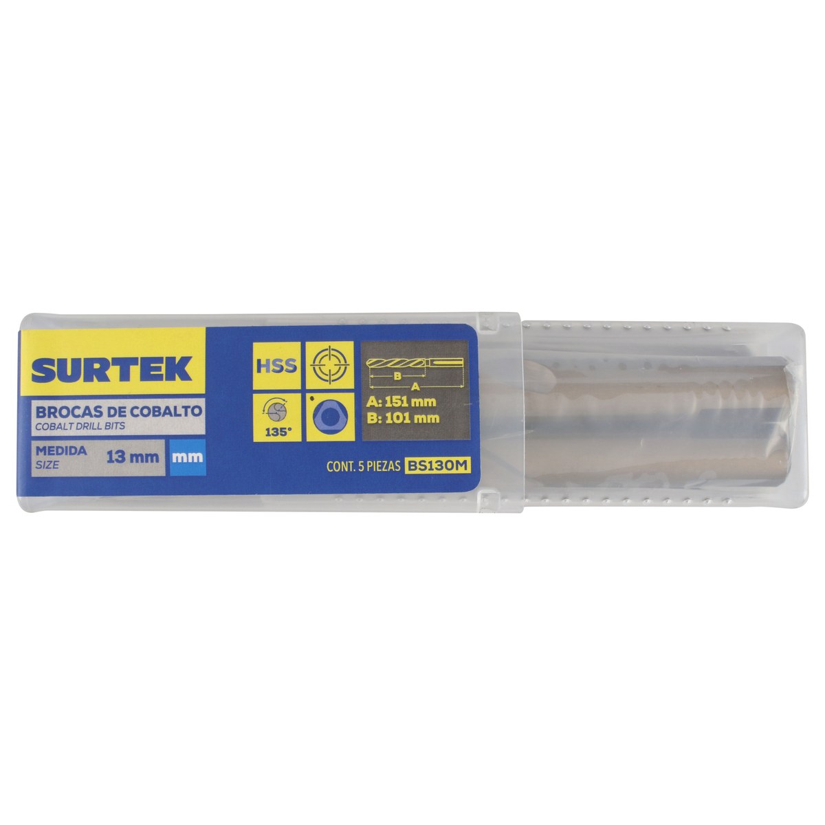 Broca con cobalto de acero de alta velocidad métrica de 13 mm zanco recto Surtek - Imagen 2