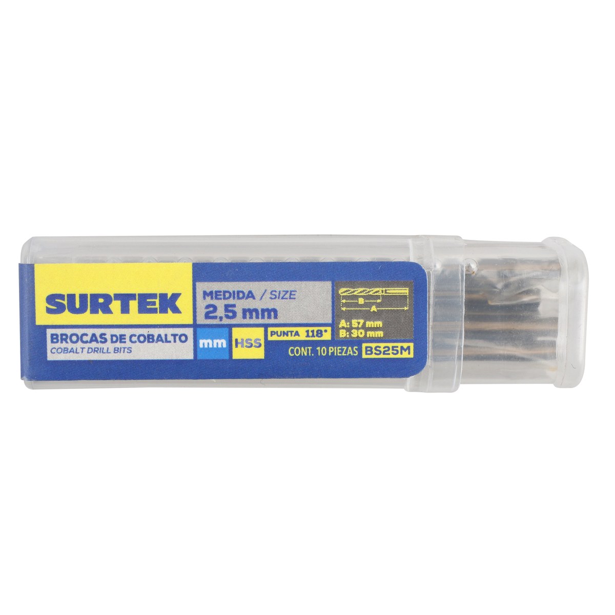 Broca con cobalto de acero de alta velocidad métrica de 2.5 mm zanco recto Surtek - Imagen 2