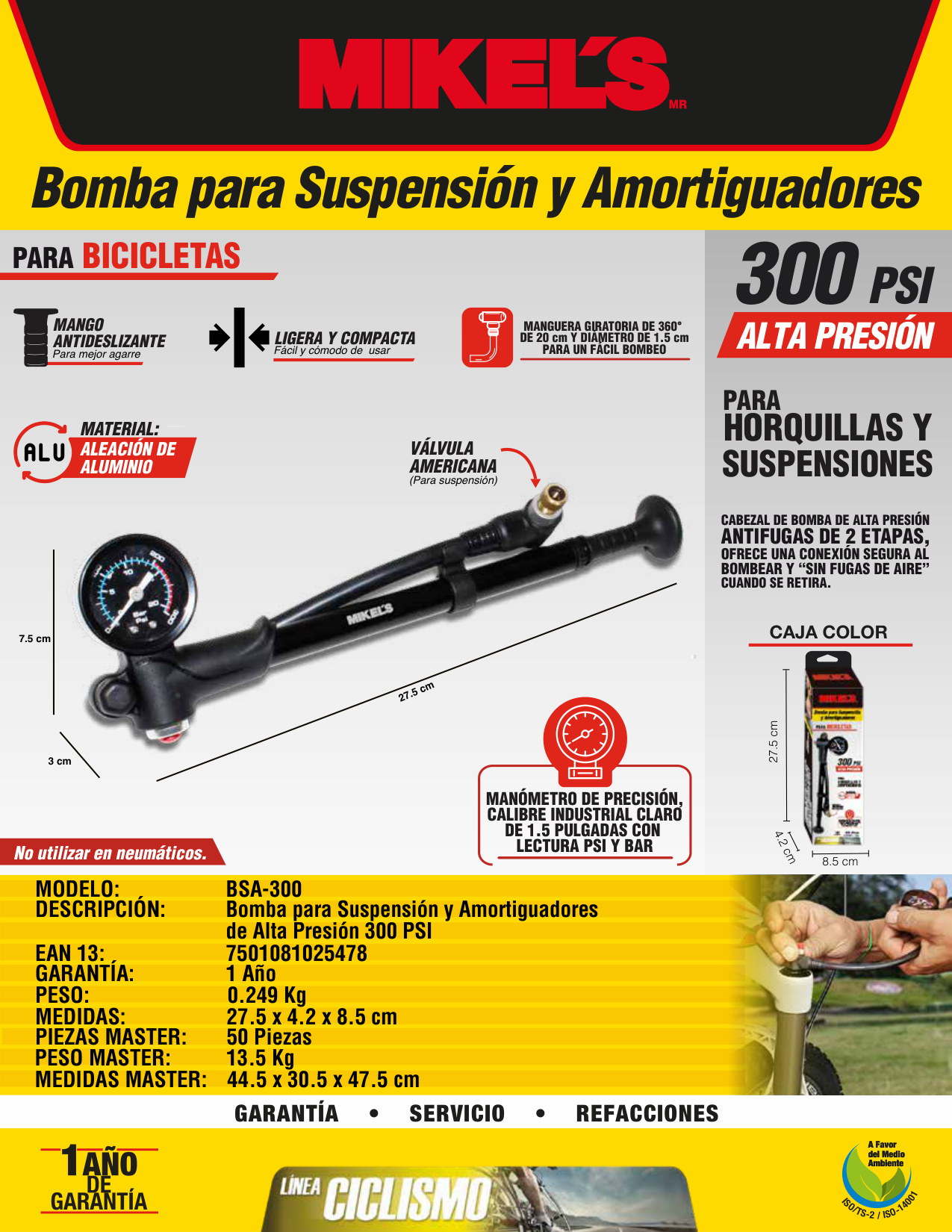 MIKELS BSA-300 Bomba para suspensión y amortiguadores de alta presión (300 PSI) - Imagen 4