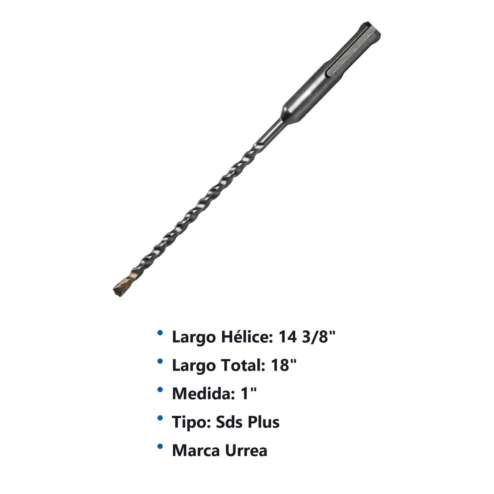 Broca para concreto de acero SDS PLUS 1" x 18" con punta delgada Urrea - Imagen 2