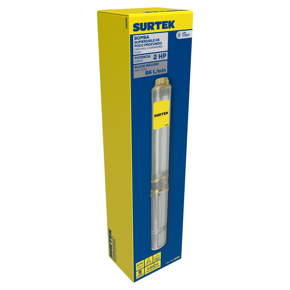 Bomba sumergible para pozos profundos 2 HP 127 V Surtek - Imagen 2