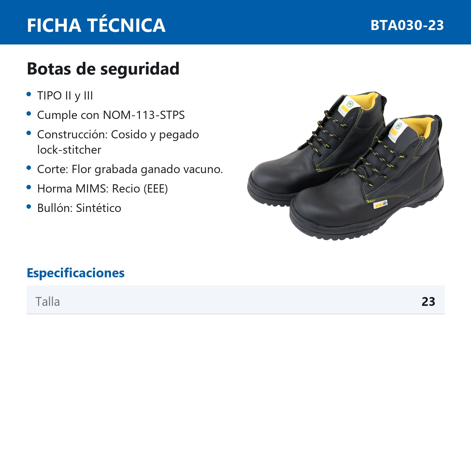 BOTA DE SEGURIDAD INDUSTRIAL DIELECTRICA NEGRA MIMS #23 - Imagen 2