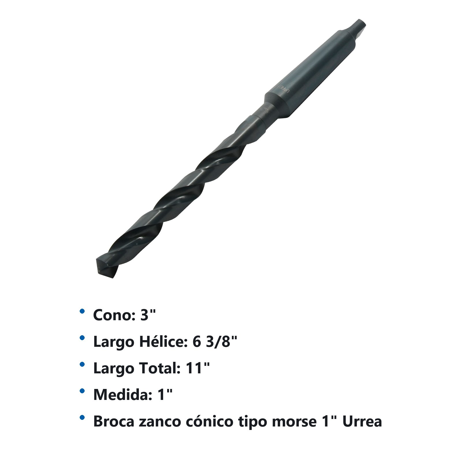 Broca tipo morse de acero de alta velocidad 1" zanco cónico #3 Urrea - Imagen 2