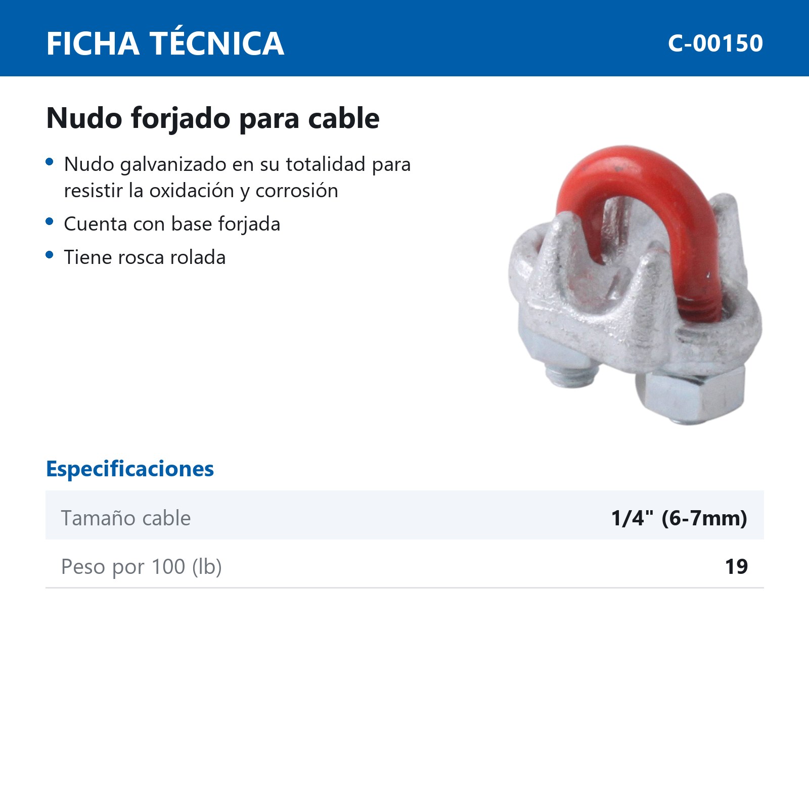 NUDO FORJADO P/CABLE 1/4" (Precio x Pza - Empaque c/25 pzas) - Imagen 3