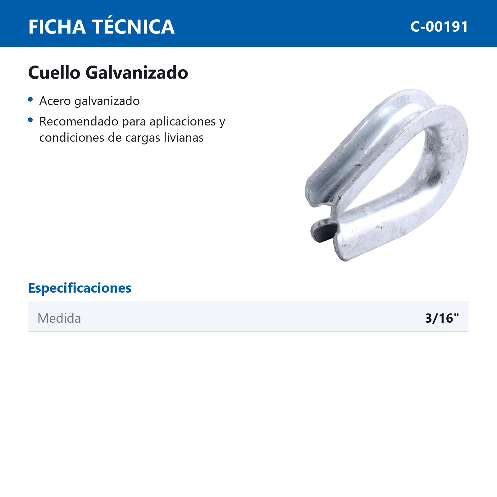CUELLO GALVANIZADO G411 3/16" (Precio X Pieza - Empaque C/25 pzs) - Imagen 3
