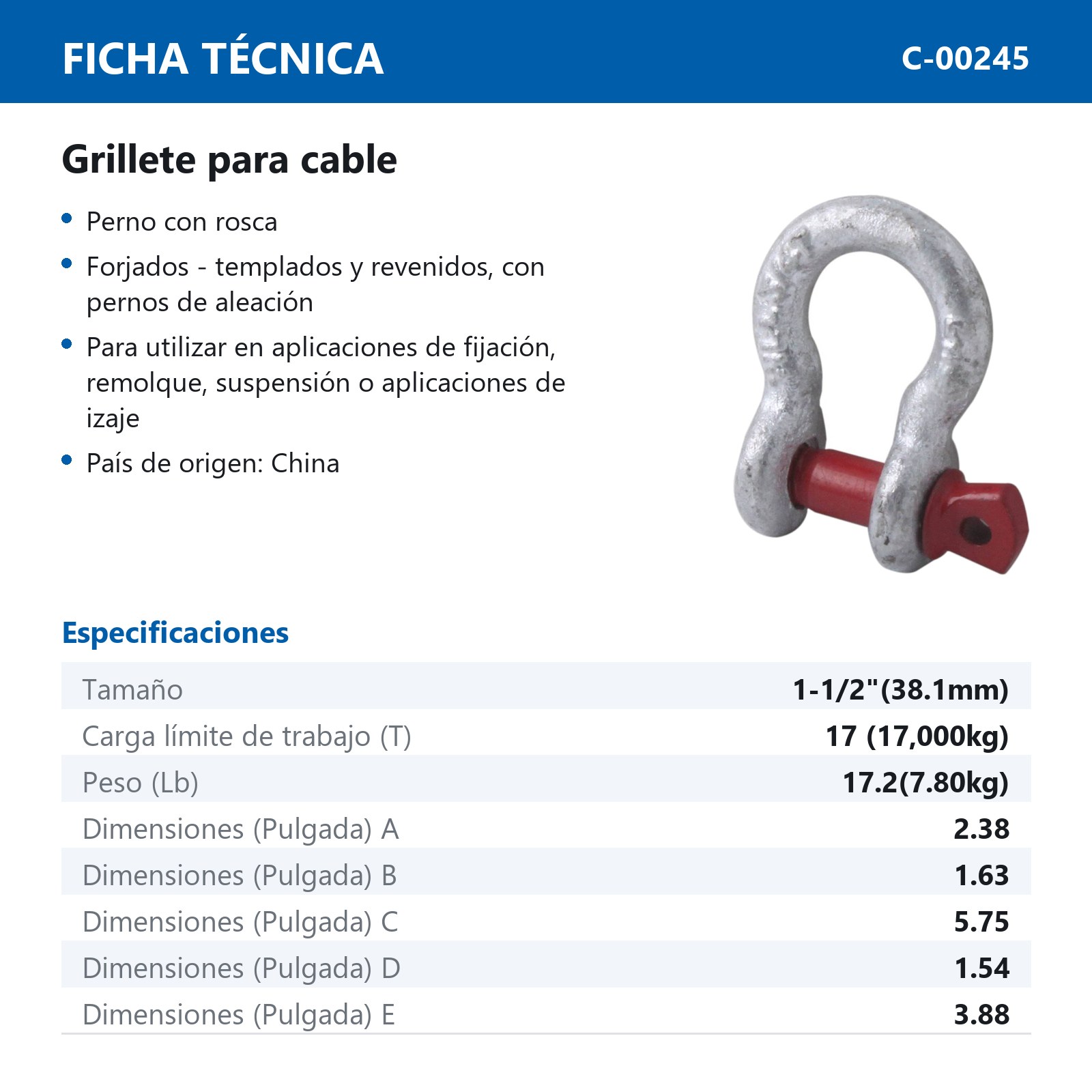 GRILLETE PARA CABLE  1-1/2" - Imagen 2