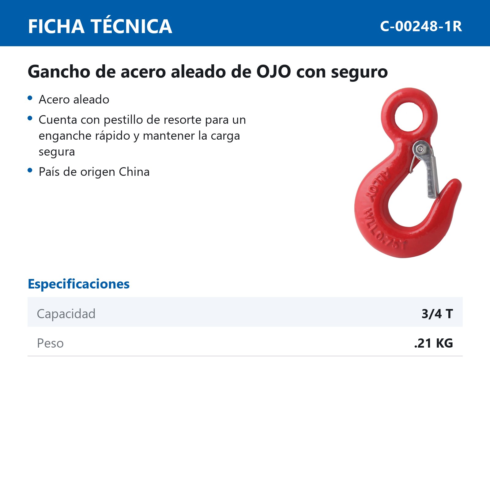 GANCHO DE OJO CON SEGURO    3/4 T - Imagen 2