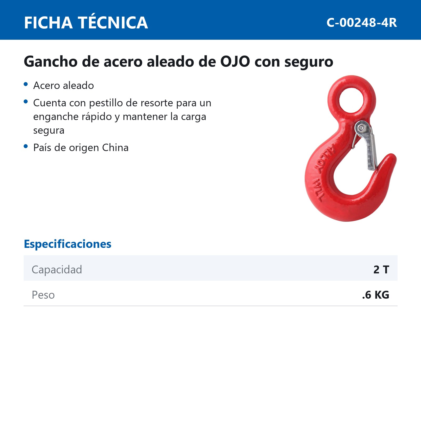 GANCHO DE OJO CON SEGURO    2 TON - Imagen 2