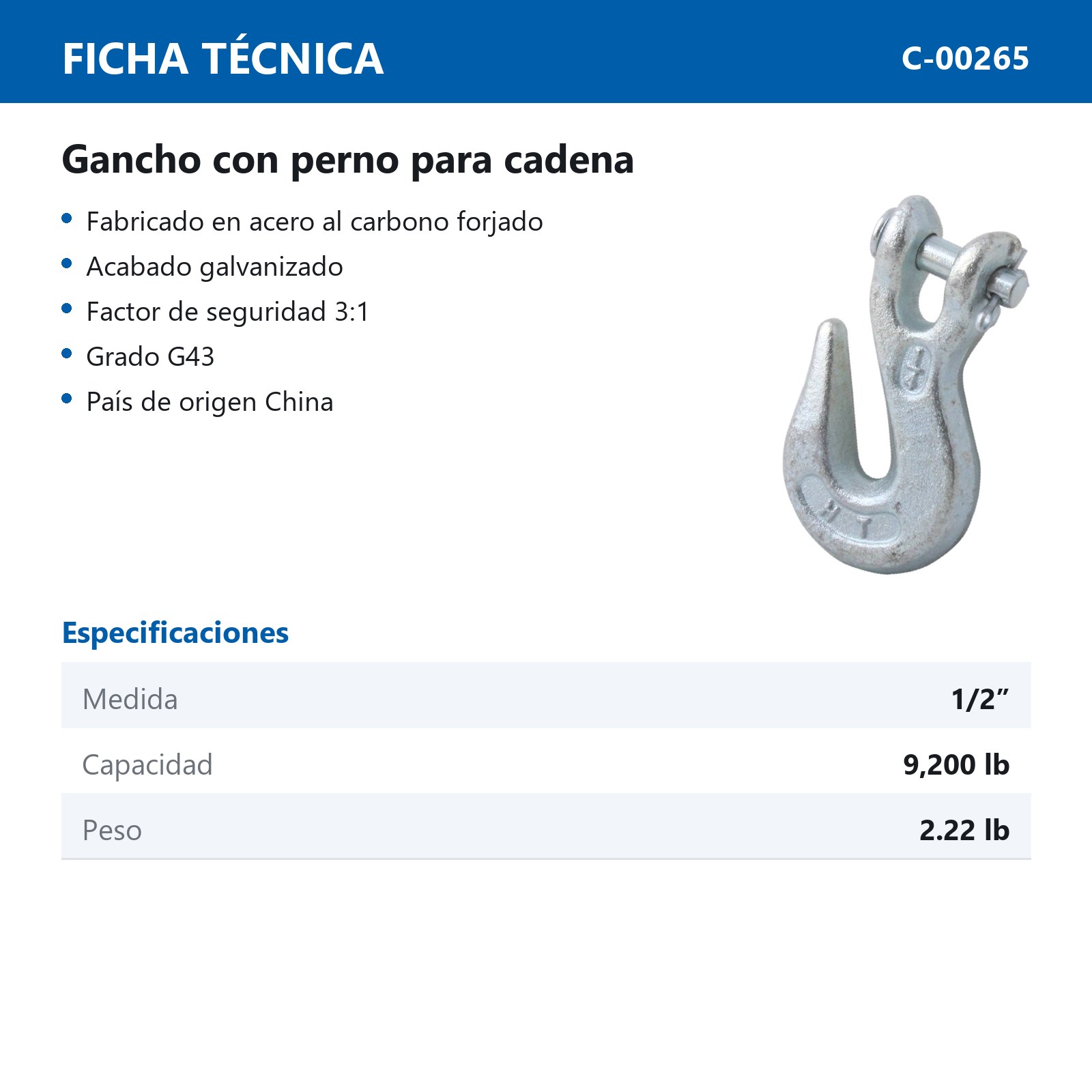 GANCHO C/PERNO P/CADENA 1/2" - Imagen 2
