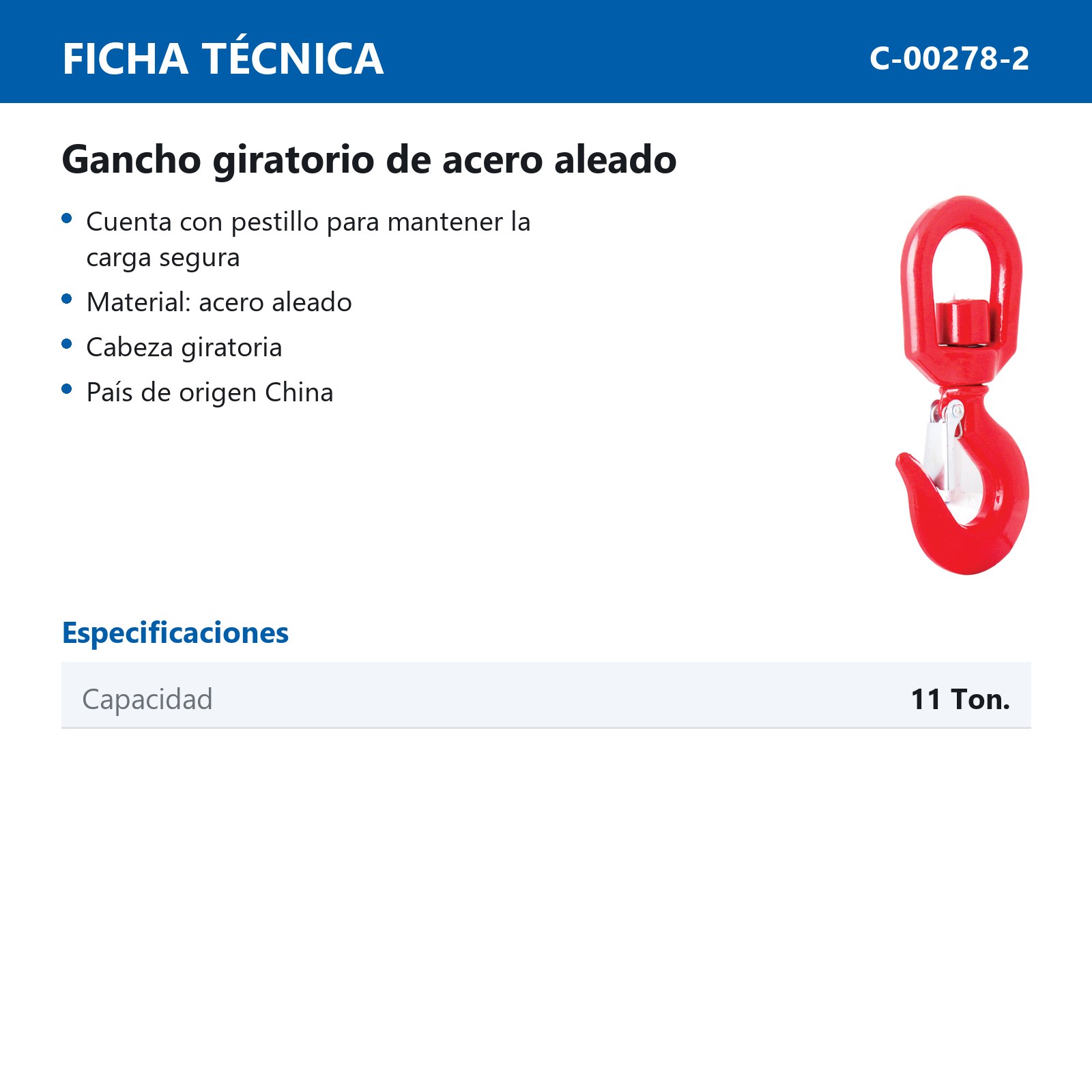 GANCHO D/ACERO FORJADO GIRAT. 11TON (ROJO) - Imagen 2